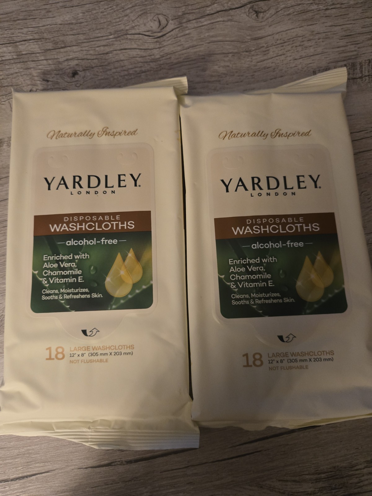 2-pack YARDLEY LONDON Disposable Washcloths 18ct each NEW (36 Cloths Total)
