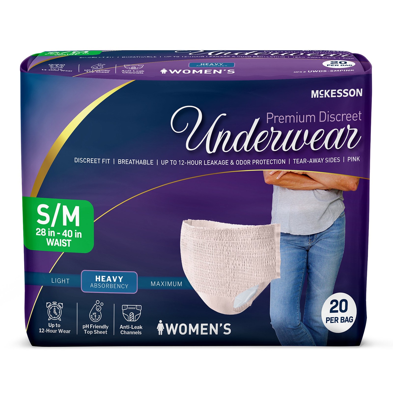 McKesson Premium Discreet Underwear S Breathable UWDS-SMPINK 20 Ct