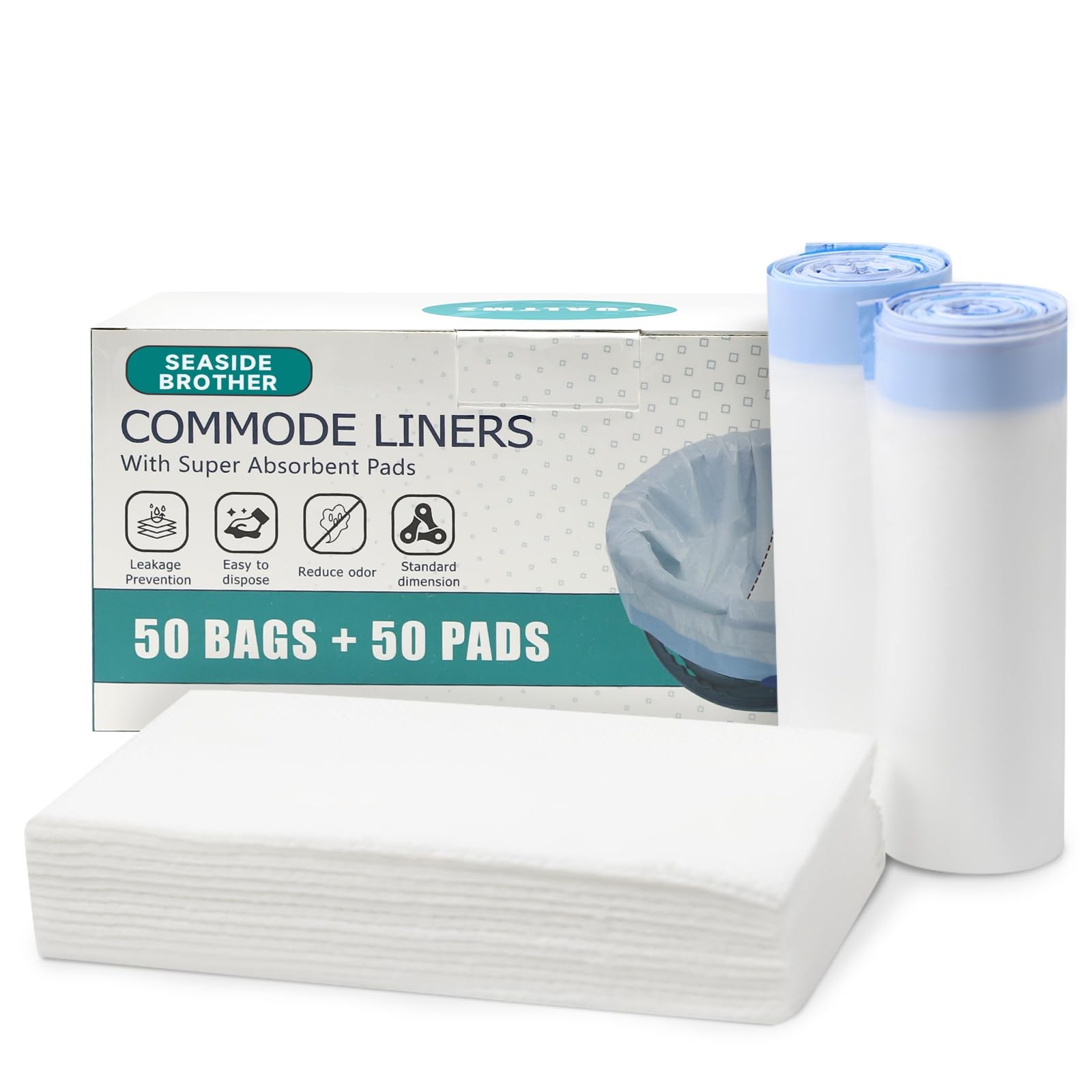 Commode Liners with Absorbent Pads, 50 PCS Bedside Commode Liners and 50 PCS …