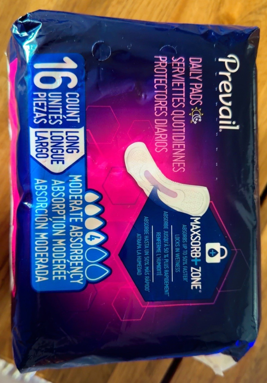 Prevail Daily Pads Moderate Absorbency Long Total Pads NEW (one Pack of 16)