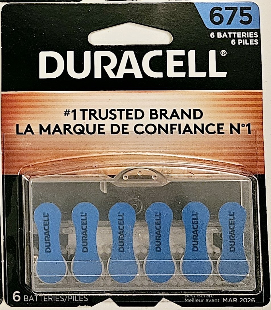 Duracell Size 675 Hearing Aid Batteries 6 Batteries Total