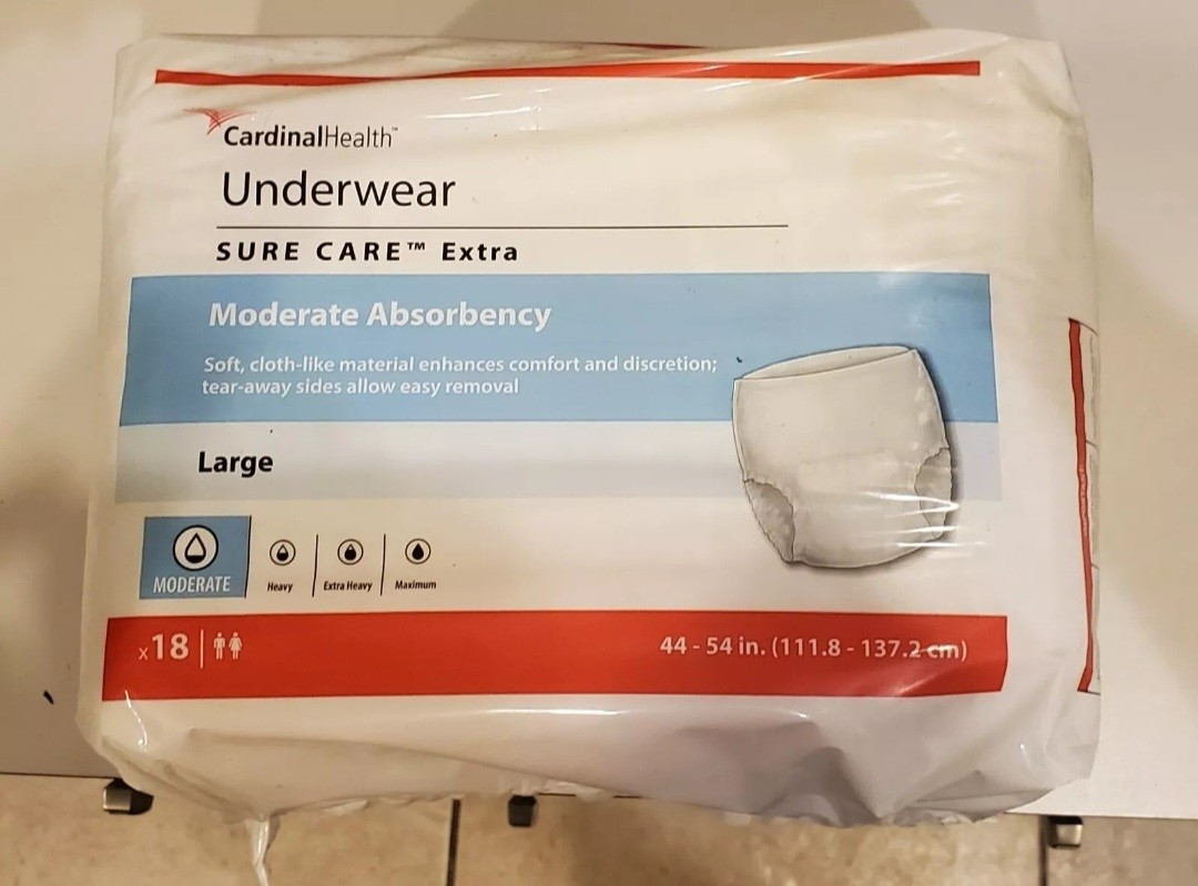 FOUR PACK CardinalHealth SURE CARE Extra Moderate Absorbency Large 44-54in X 18