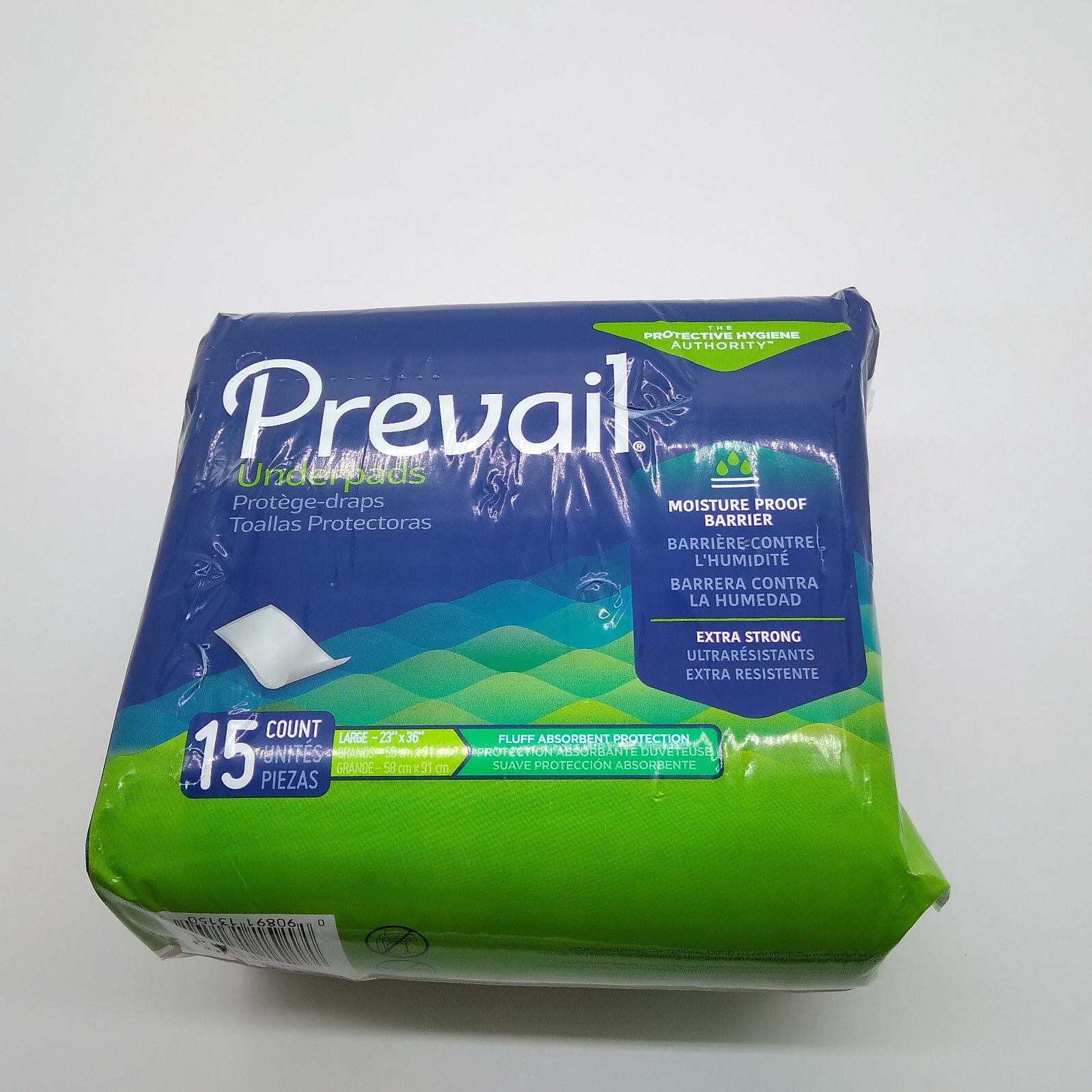 Prevail Underpads Size large, 15 Count, moisture proof barrier, extra strong