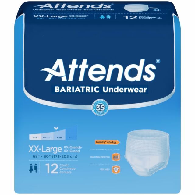 Attend Bariatric Protective Underwear Size-XXL 12 Pack- NEW (4 packs – Total 48)