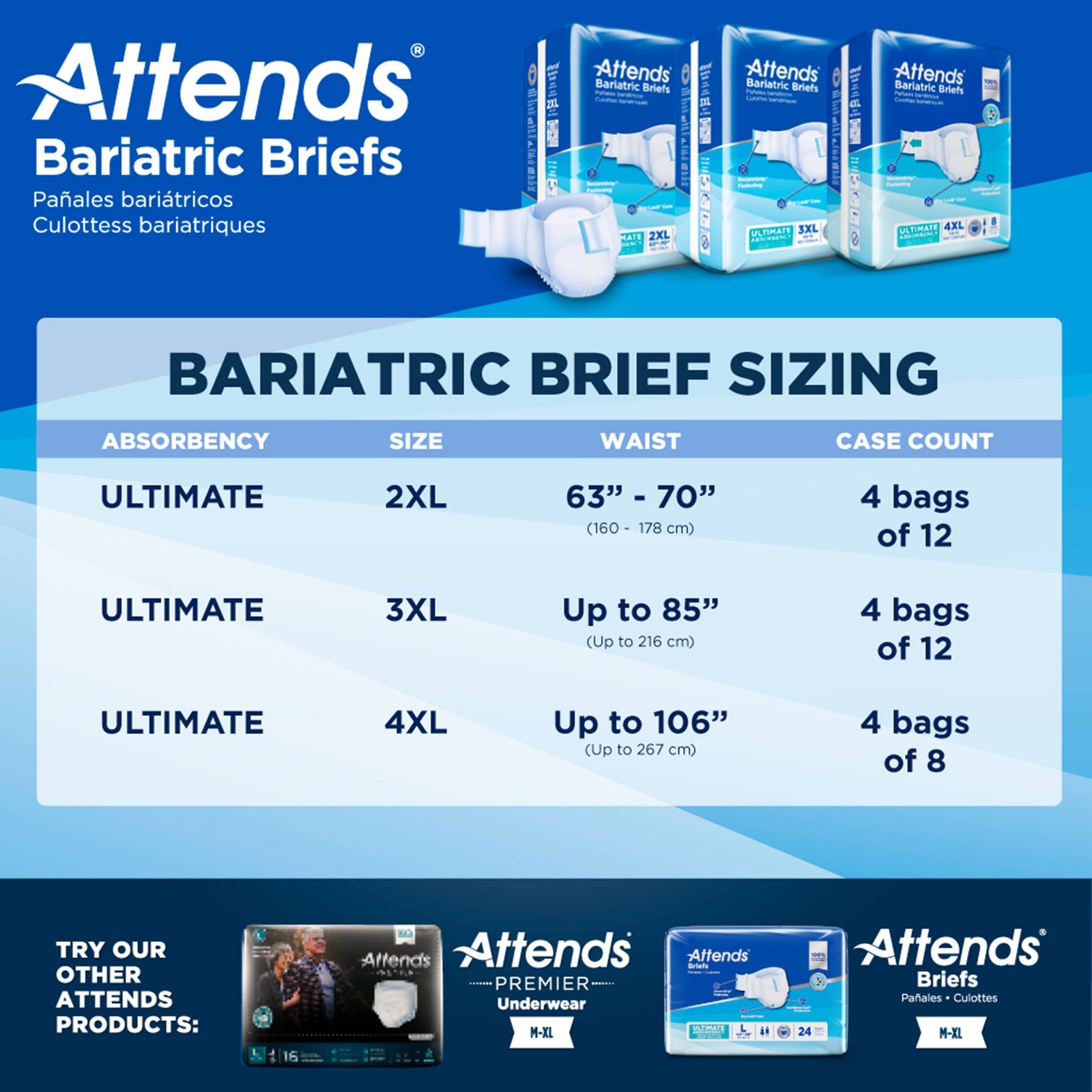 Attends Bariatric Incontinence Brief 3X-Large Bariatric DD55 48 Ct