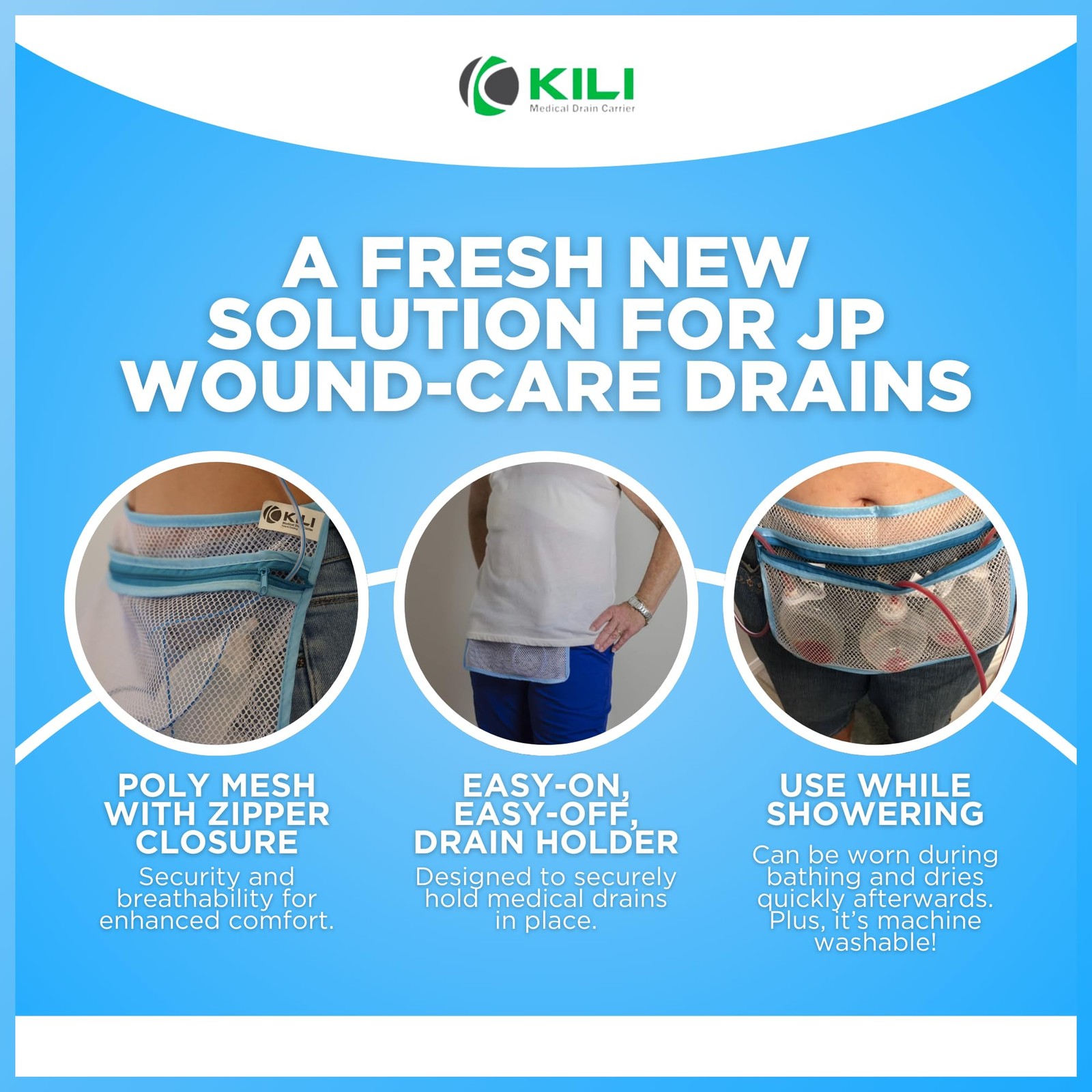 Kili Drain Carrier – Pack of 2 – JP Drain Holder Mesh Pouch Surgical Drain Ho…