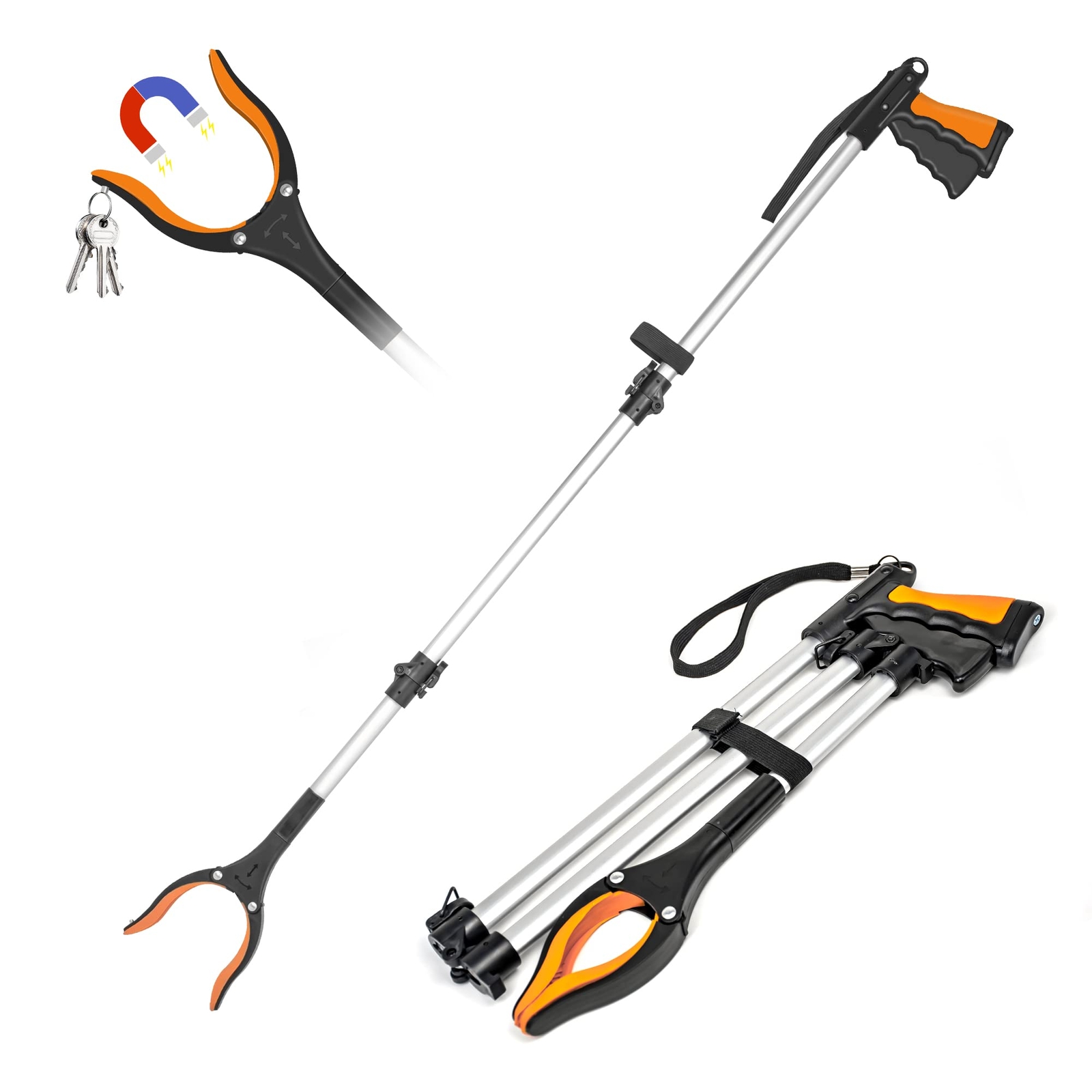 43 Inch Extra Long Grabber Reacher Tool，Foldable Pick up Stick with Strong Grip