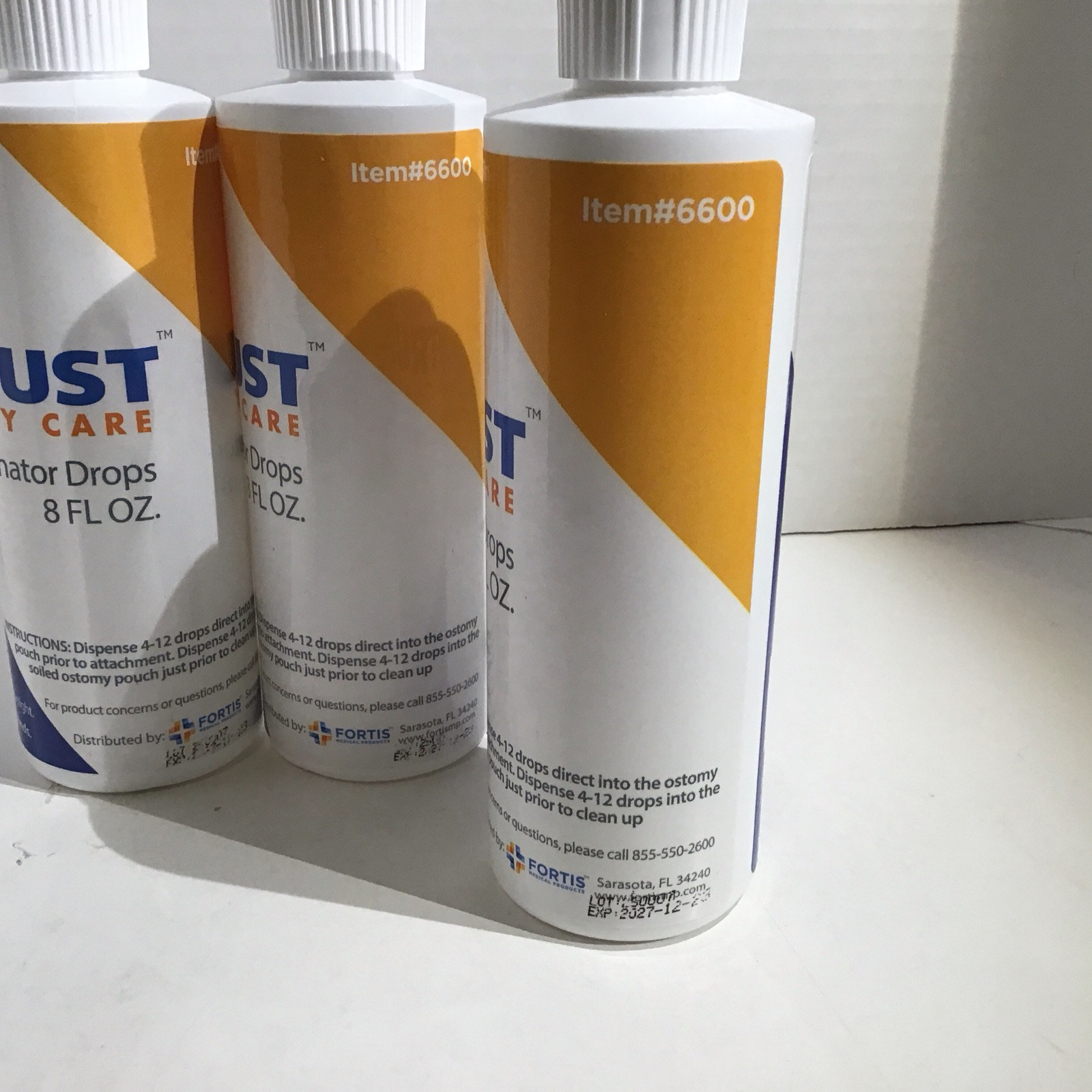 Lot Of 3-8oz Bottles of Fortis Entrust Odor Eliminator Drops, #6600 Exp 05/2028
