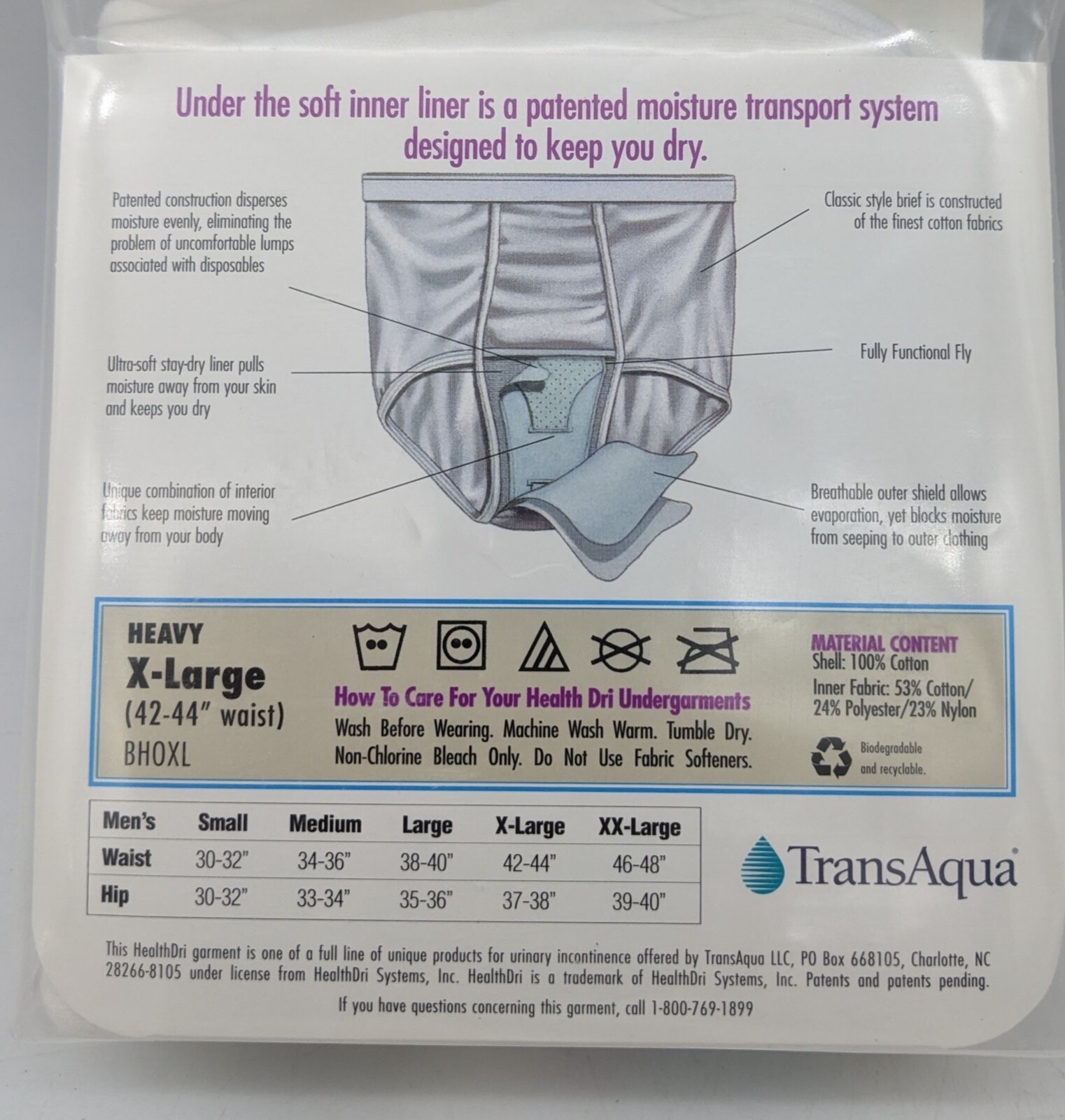 SalK HealthDri XL Heavy Absorbency Washable Bladder Control Briefs Underwear