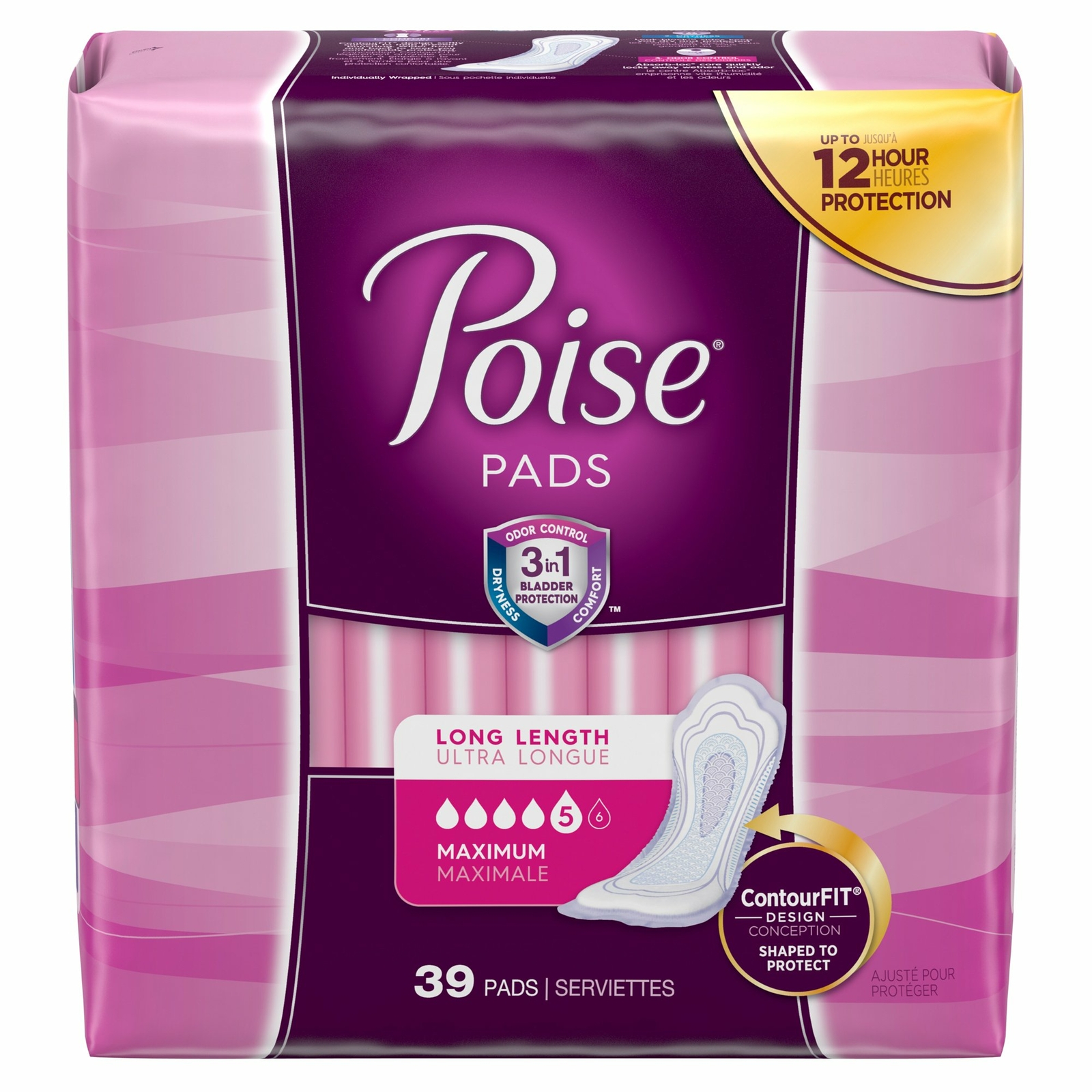 Poise Female Incontinent Pad Long Length 14.6 Inch Length 44561 Maximum 39 Ct