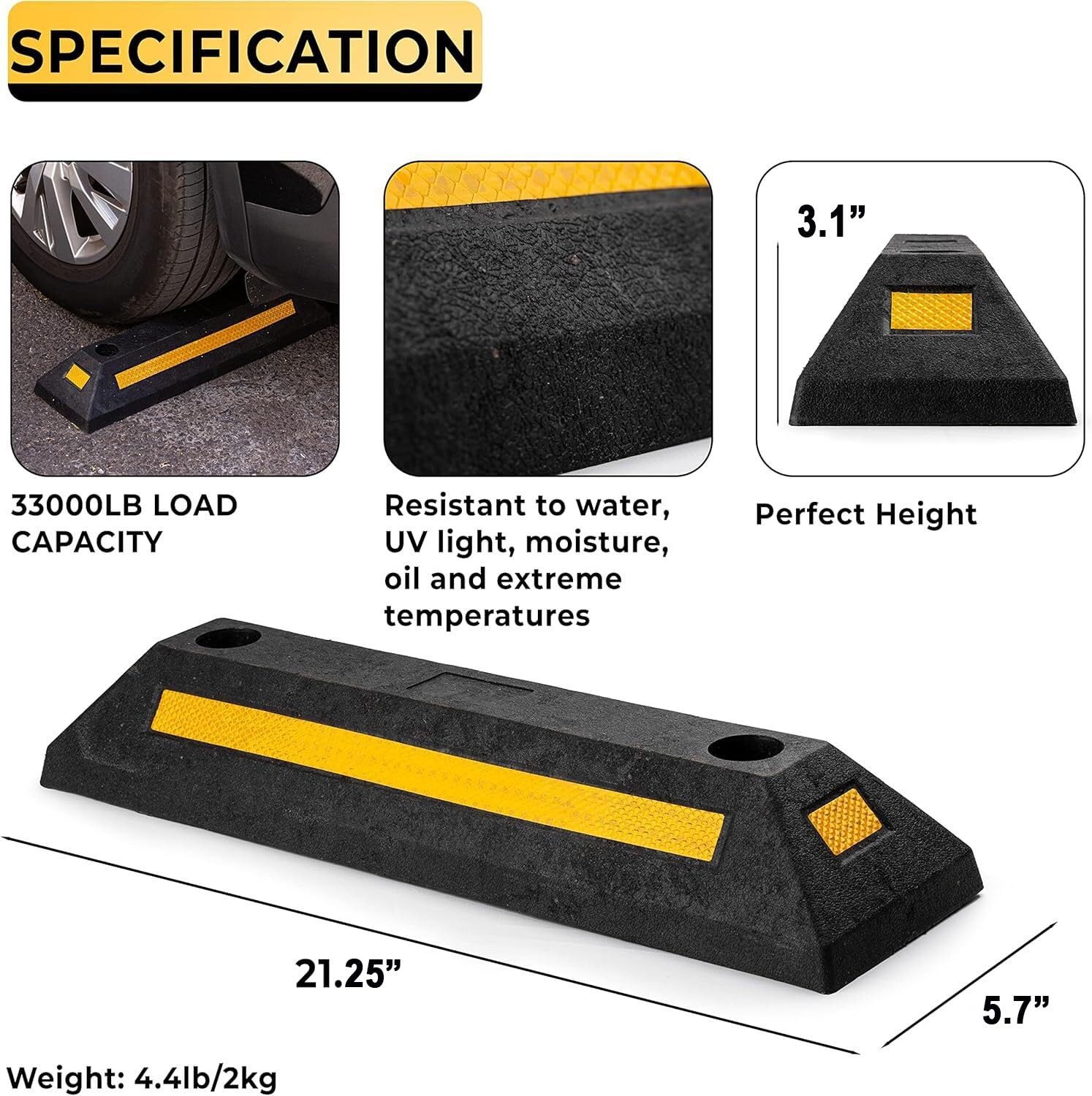 Heavy Duty Rubber Parking Guide – 2 Pcs Premium Quality Durable Car Garage Wh…