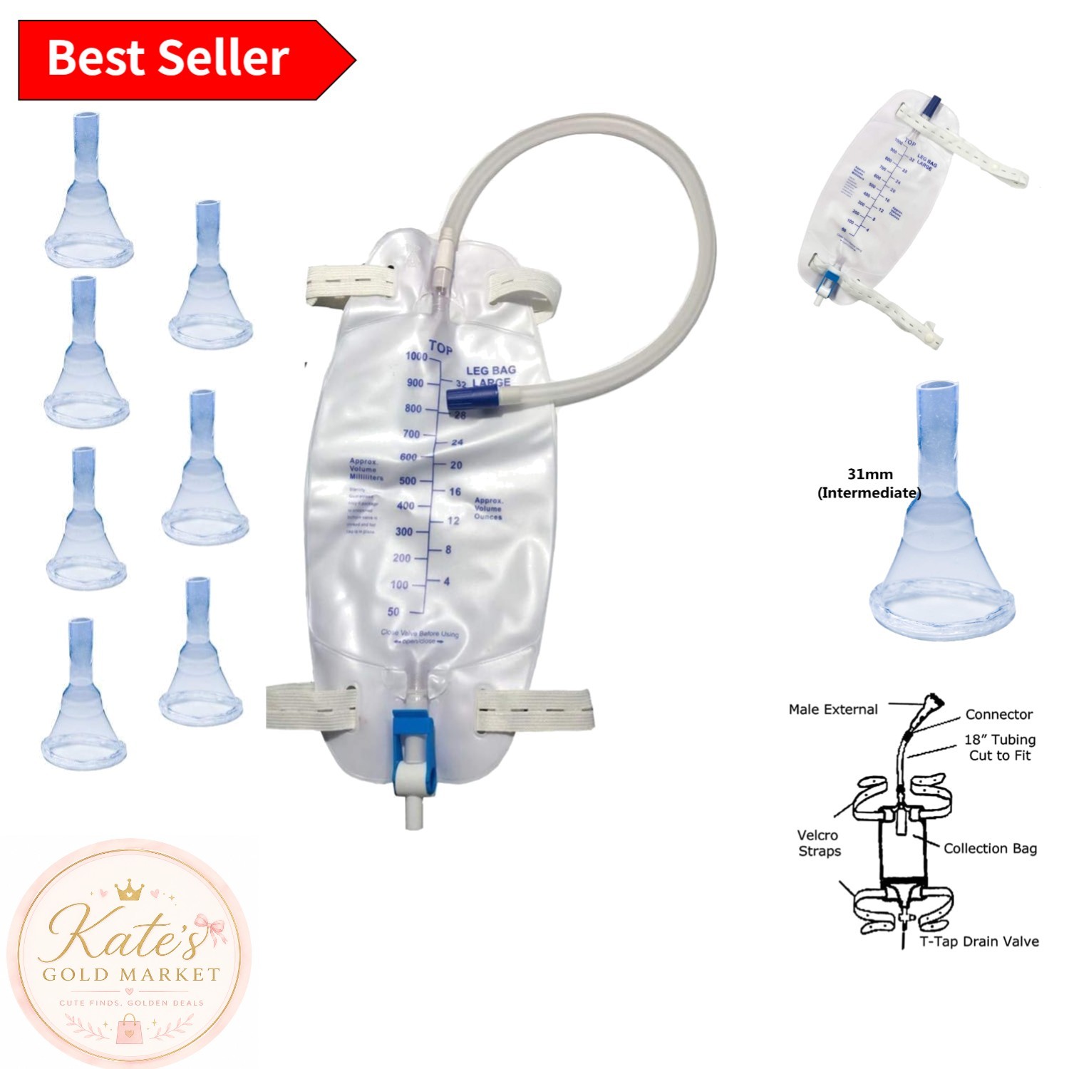 31mm Catheter Set with Extra Adhesive – Convenient Leg Bag Included