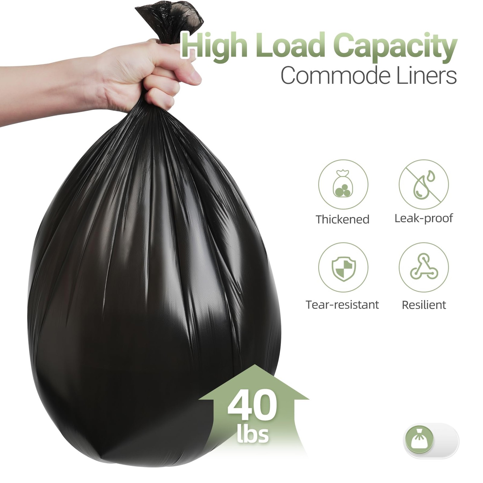 Commode Liners with Absorbent Pads, 100 Bags & 40 Pads for Standard Commode C…
