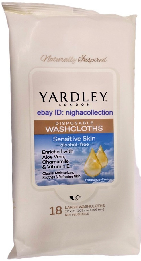 ( Lot 12 ) Disposable SENSITIVE SKIN Washcloths 18/Pk Yardley London NEW SEALED