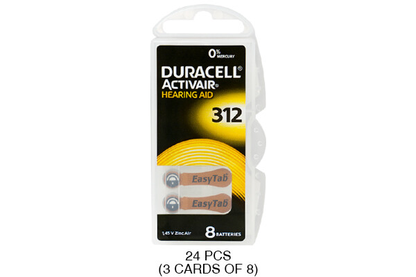 24 (3 Packs of 8) Size 312 Duracell Easy Tab Hearing Aid Batteries (DA312)