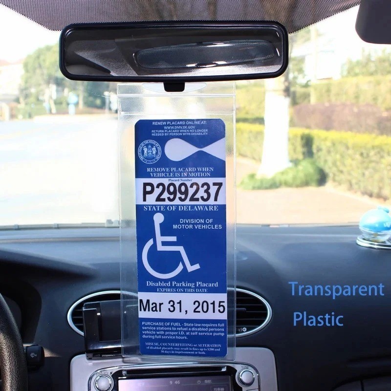 2x Handicap Placard Holder Disabled Parking Permit Protector Mirror Sleeve Hang