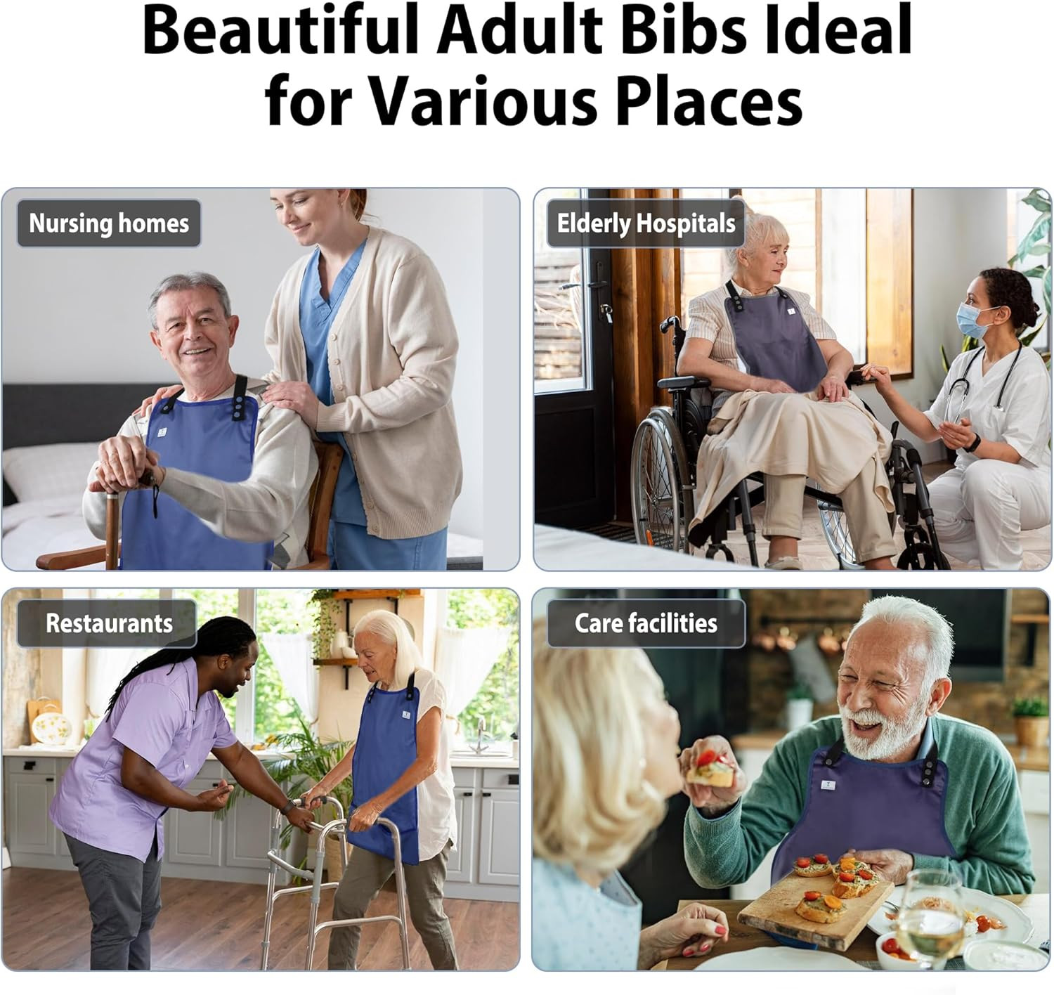 Adult Bibs with Crumb Catcher,3Pack 22″ X 17″, Dark Color