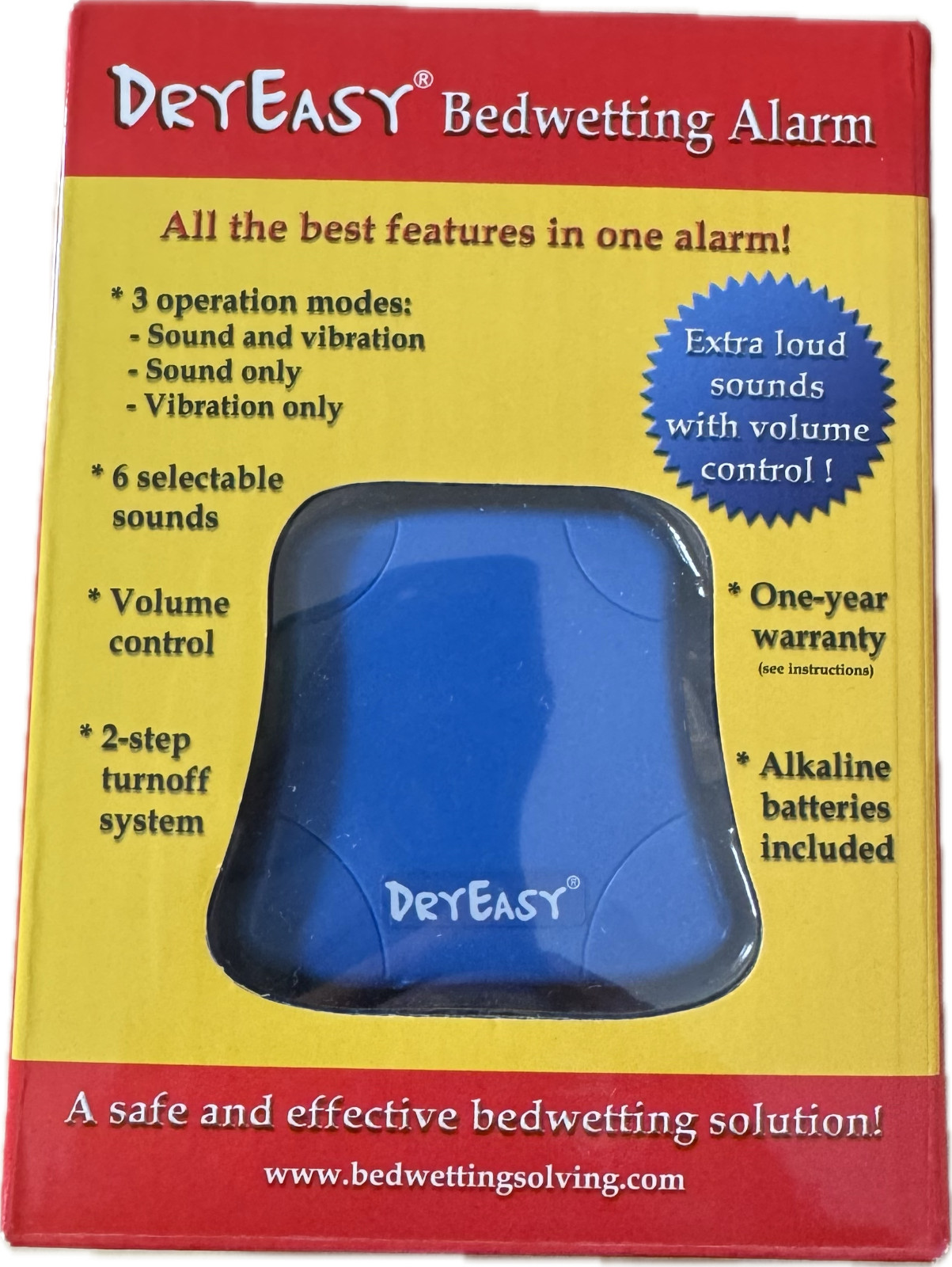 DryEasy Bedwetting Alarm (3 Modes, Sound & Vibration, Volume Control, 6 Sounds)