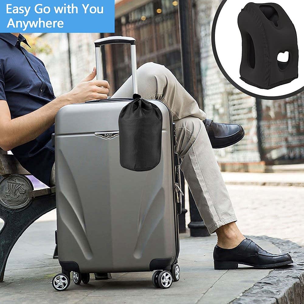Inflatable Travel Pillows for Airplane, Blow Up Neck Pillow Black 4th Gen