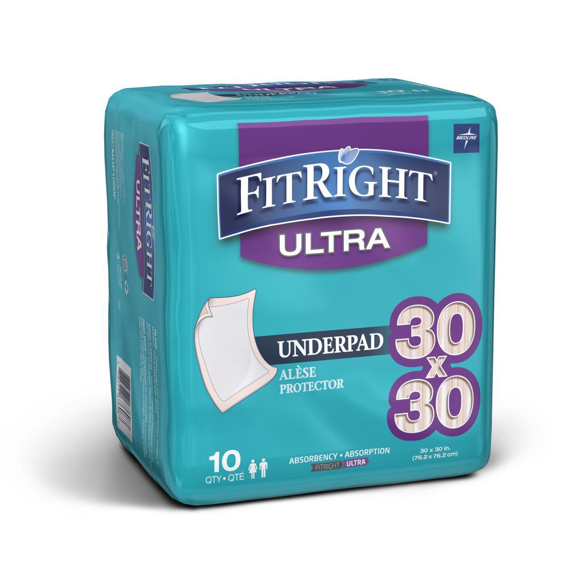 FitRight Underpads, 30″ x 30″, Peach, Bag of 10