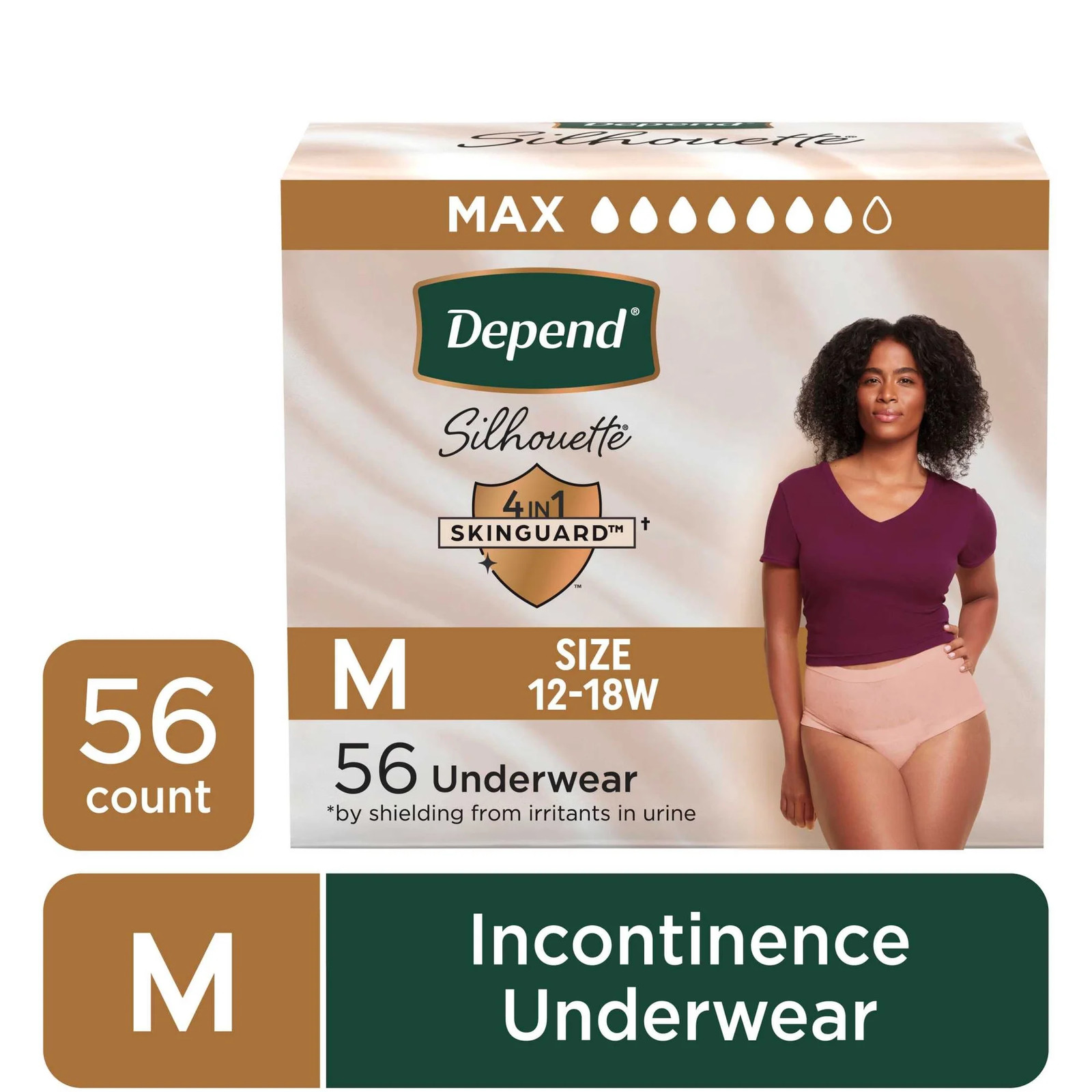 Depend Silhouette Women Incontinence ,M, 56 ct Black