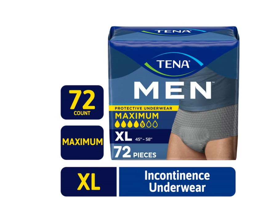 TENA Men Protective Underwear Maximum XL 72 Count 45-58 Waist