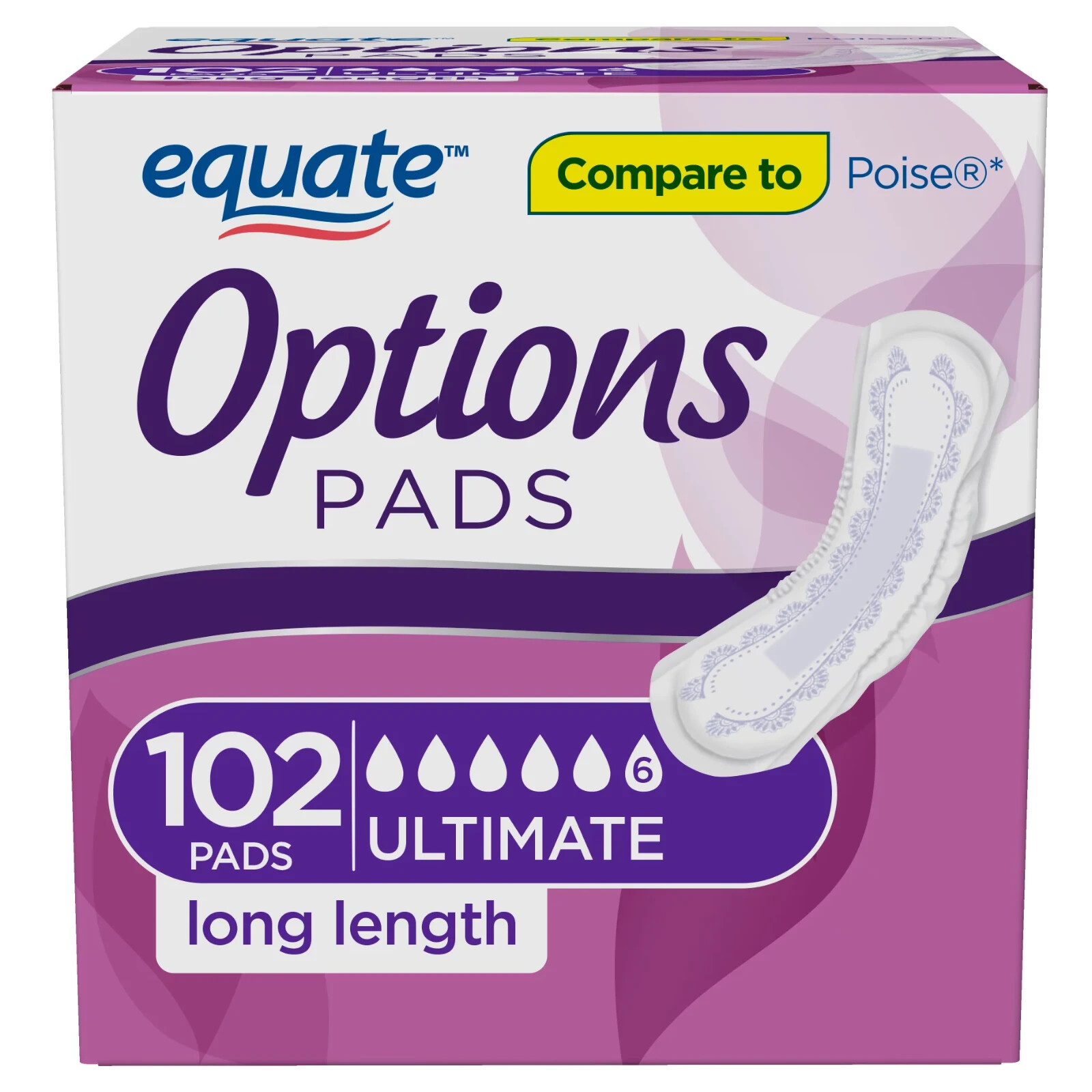 Equate Options Incontinence Pads for Women, 204ct, Ultimate-Long