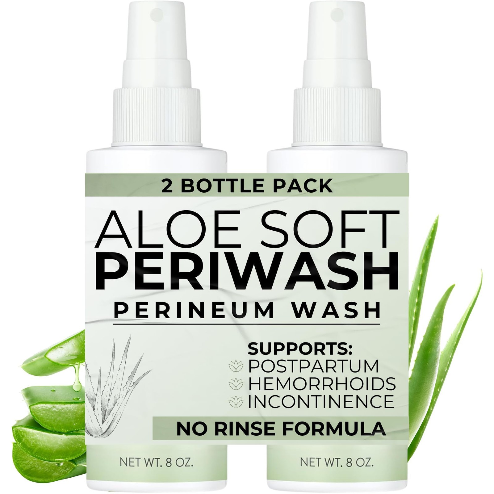 Aloe Soft Perineal Spray – Pack of 2 8 oz Rinse Free Perineum Wash – Cleanses…