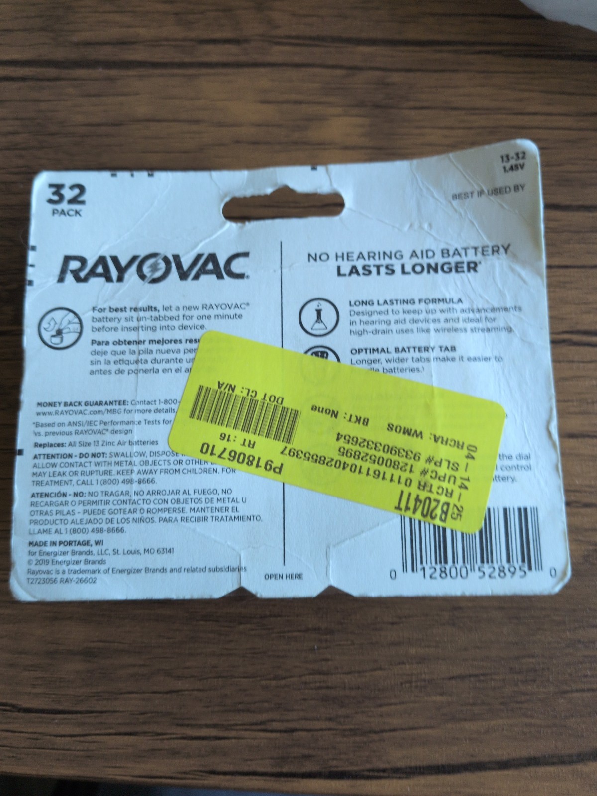 Rayovac Size 13 Hearing Aid Batteries 64 Count 2x 32-Pack Zinc Exp 12/28 & 5/27
