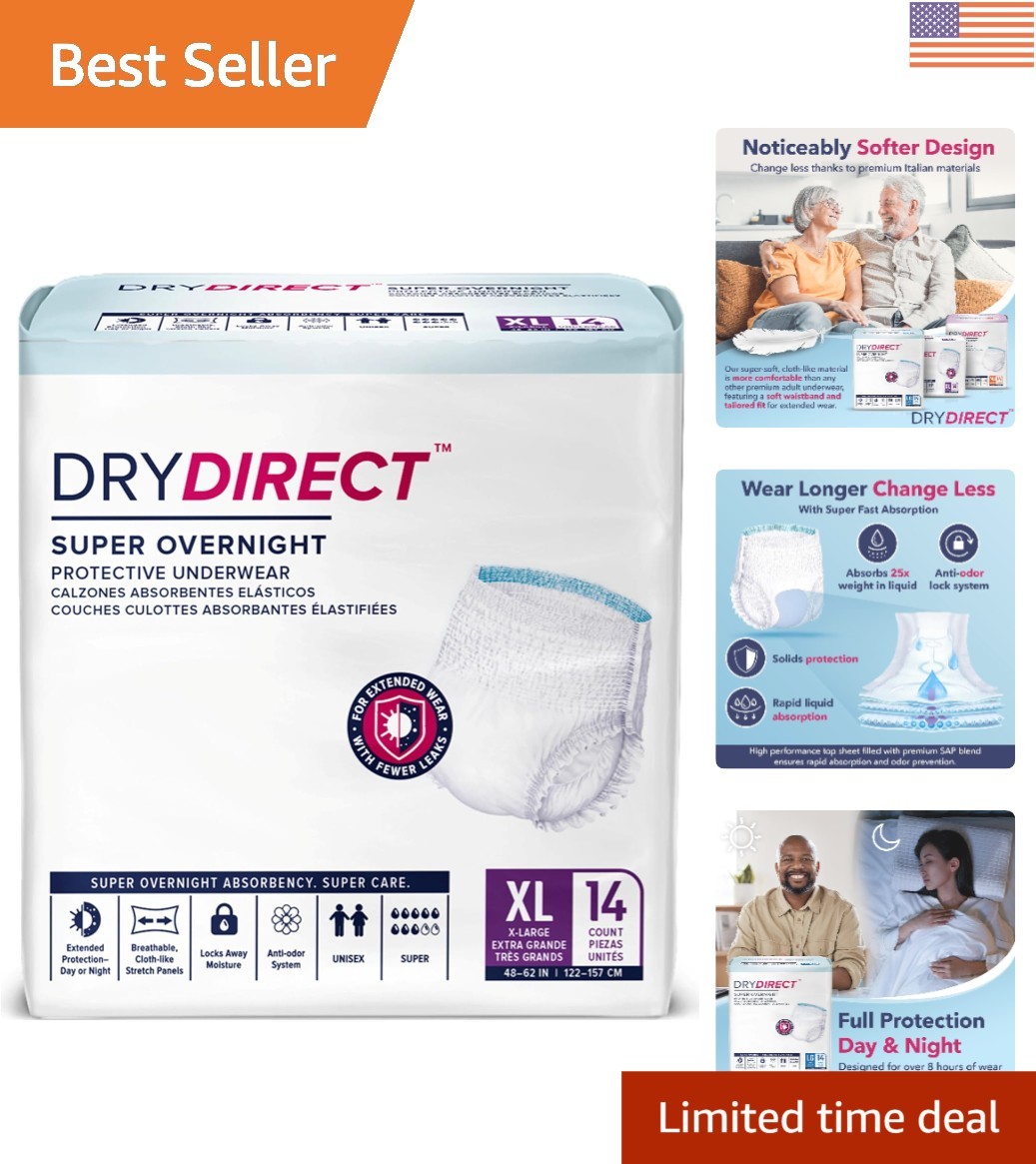 Super Overnight Underwear, Soft Cloth-Like Adult Diapers, Overnight Disposabl…