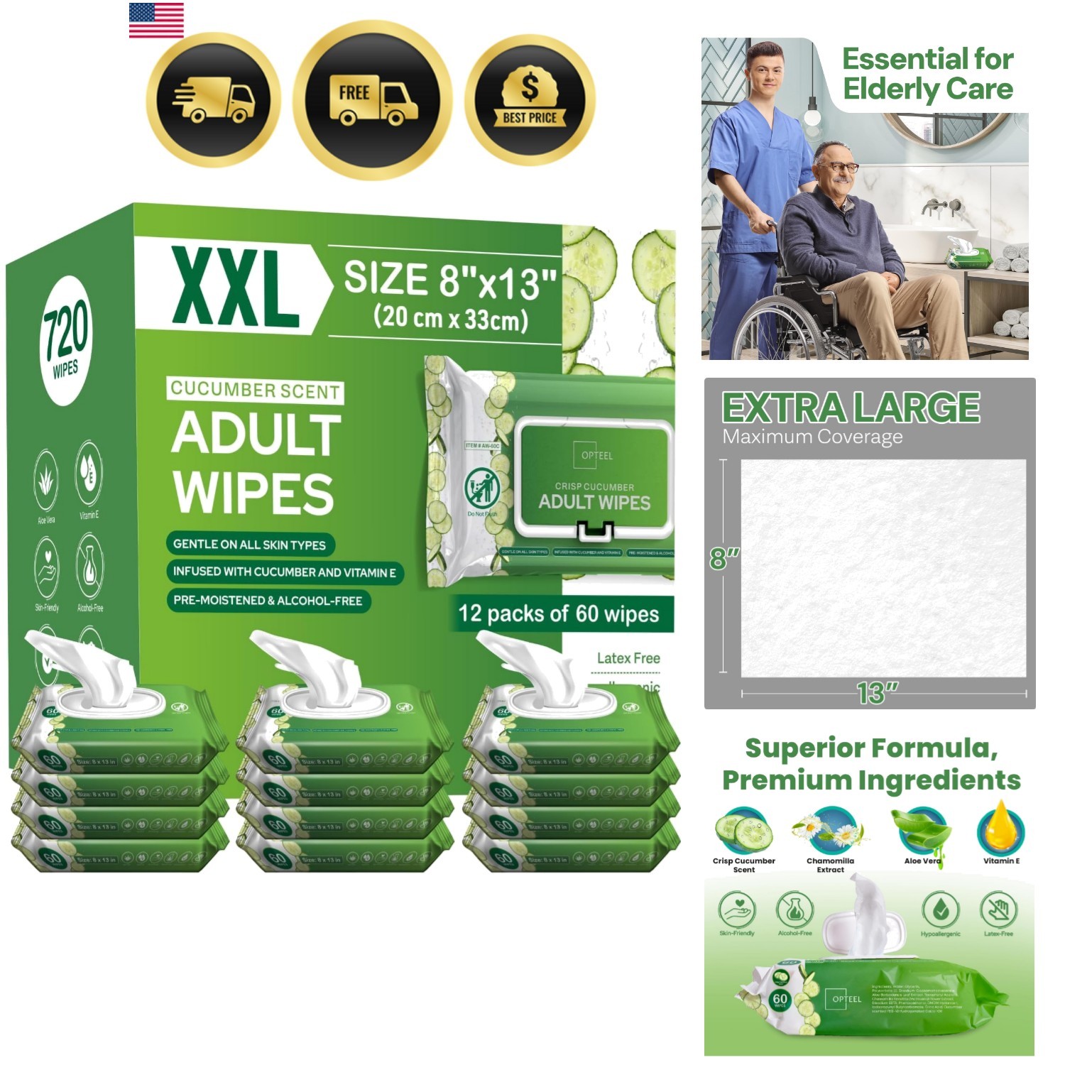 Adult Wipes Extra Large Scented – Skin-Friendly Incontinence Wet Wipes for Ad…