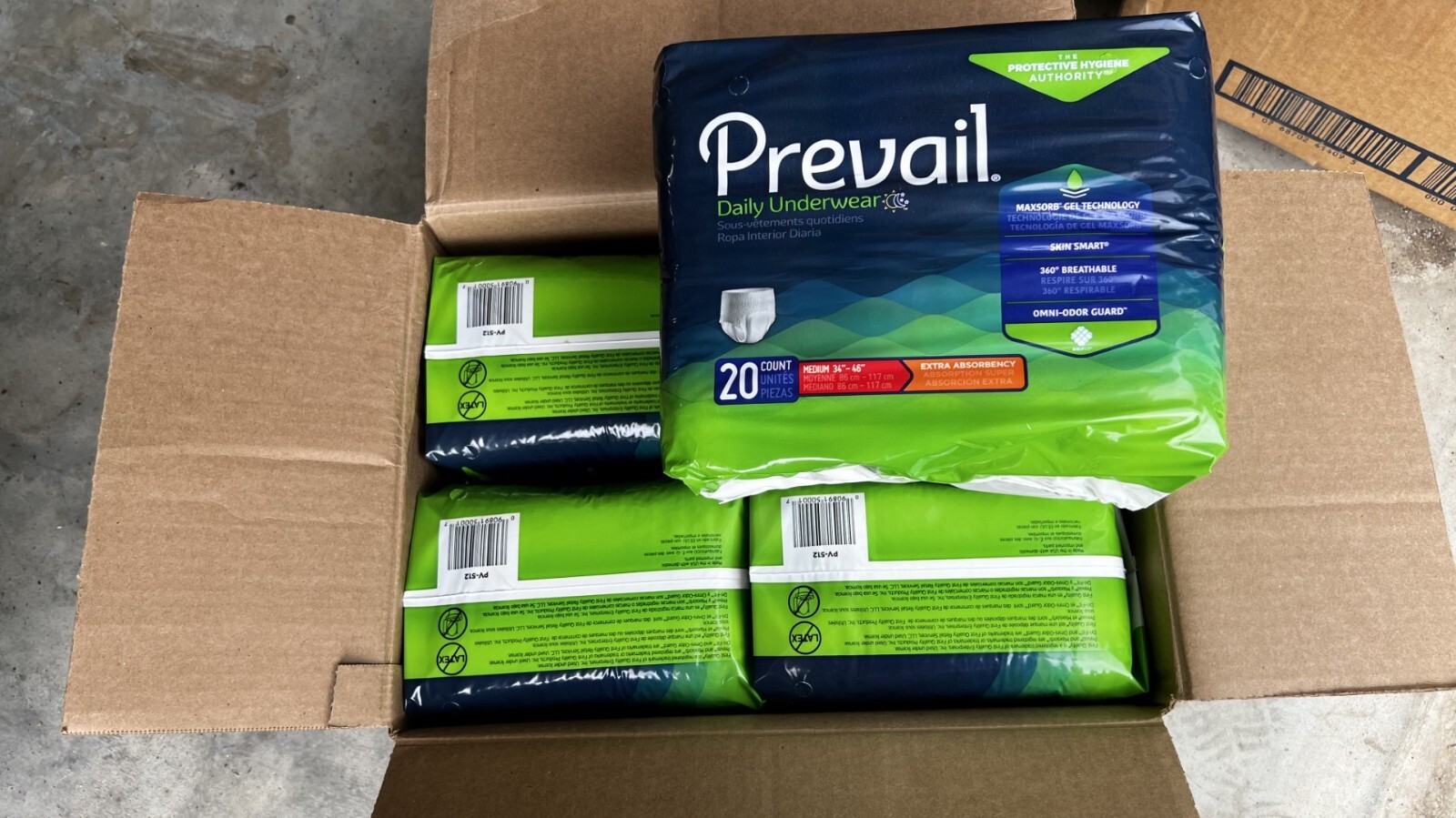 Prevail Daily Underwear Size M 34″-46″ Box of 4 – 20 Count Per Pack New Sealed