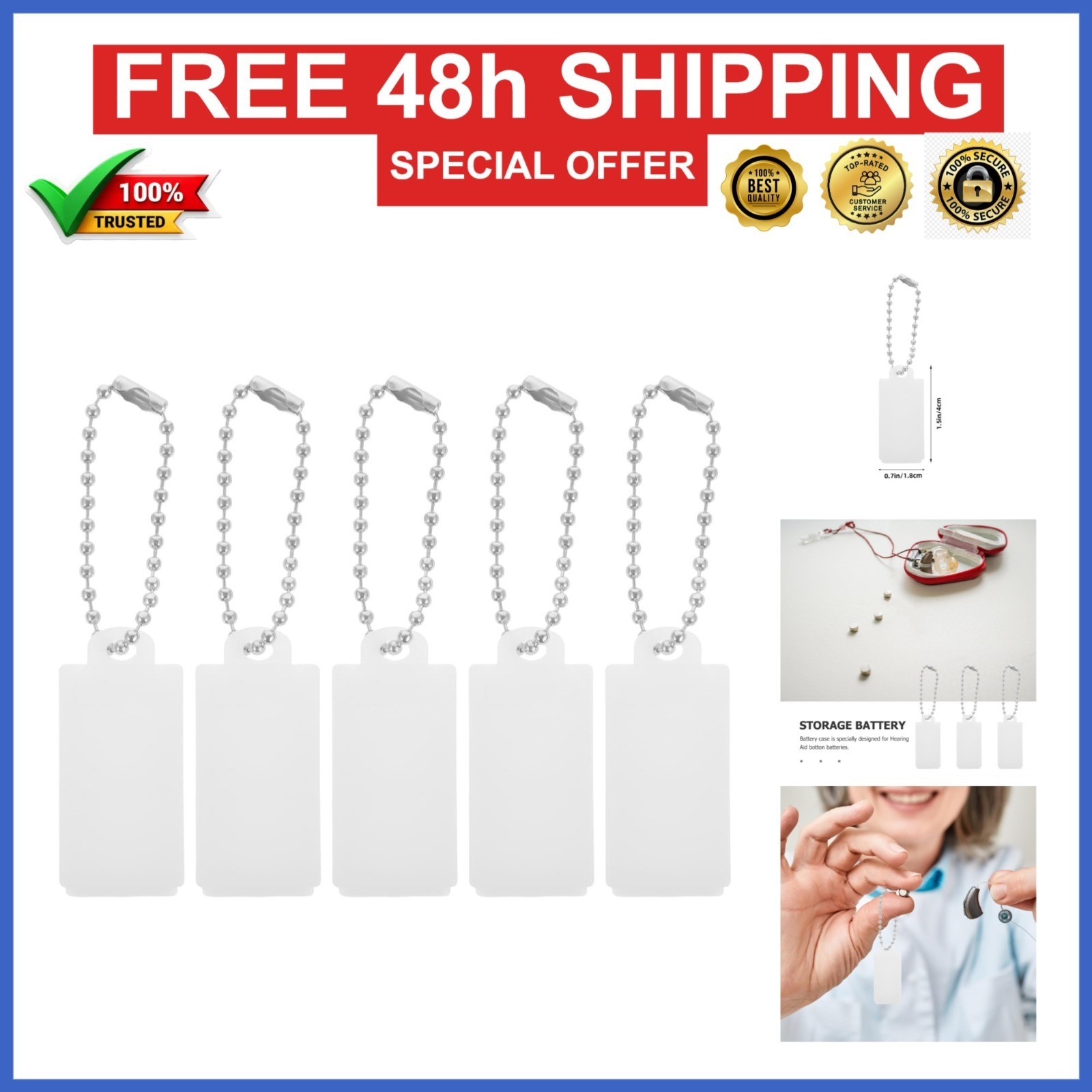 Portable Hearing Aid Battery Storage Case, 5-Pack with Keychain