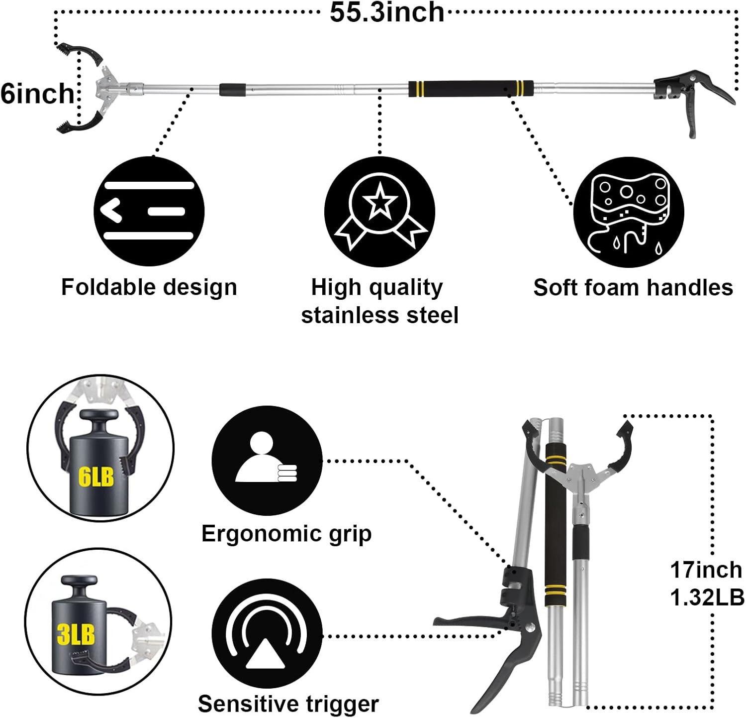 Grabber Reacher Tool Extra Long, 55 Trash Picker Upper Grabber Heavy Duty St…