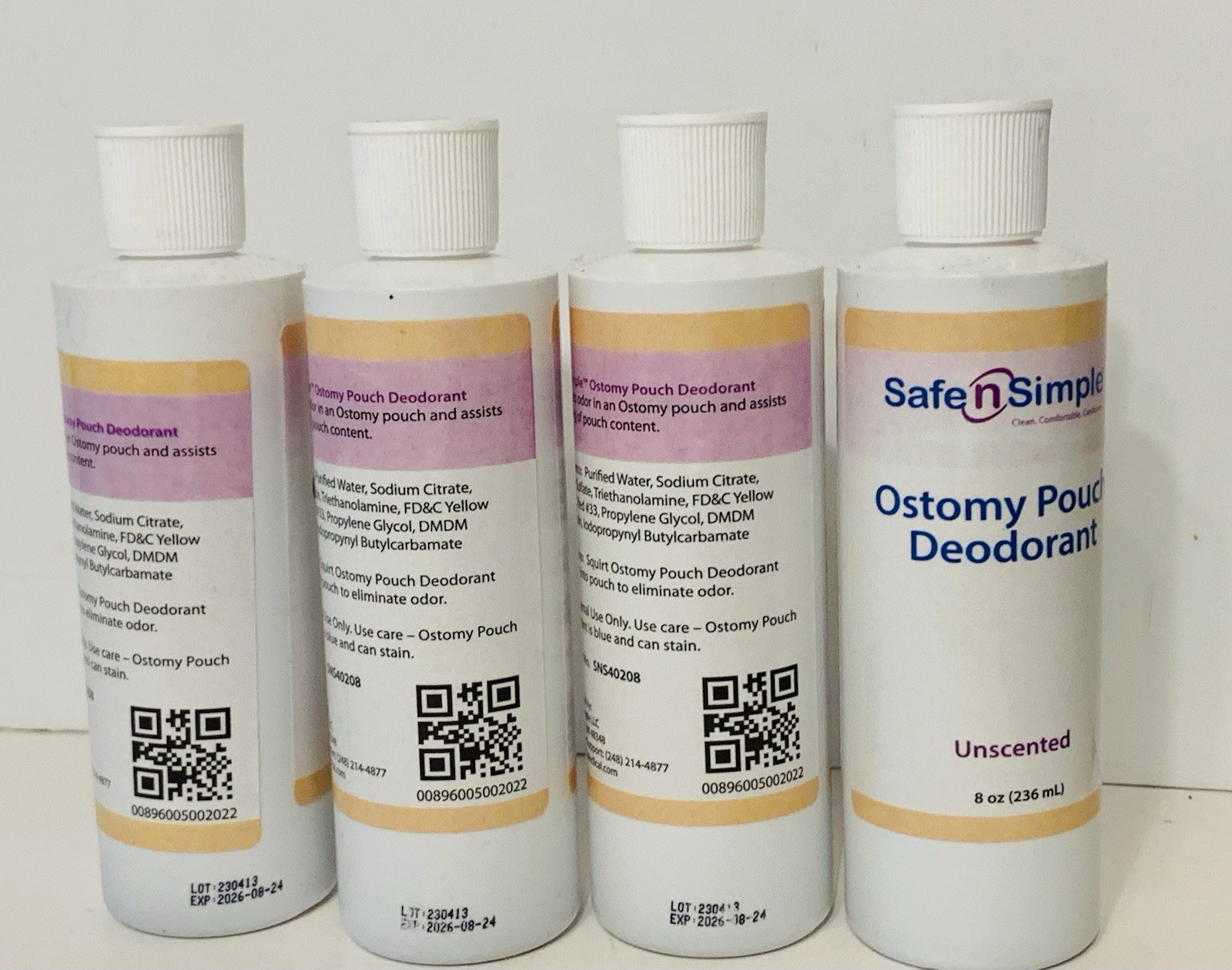 4 X Safe n’ Simple Ostomy Pouch Deodorant Unscented 8oz 4 BOTTLES