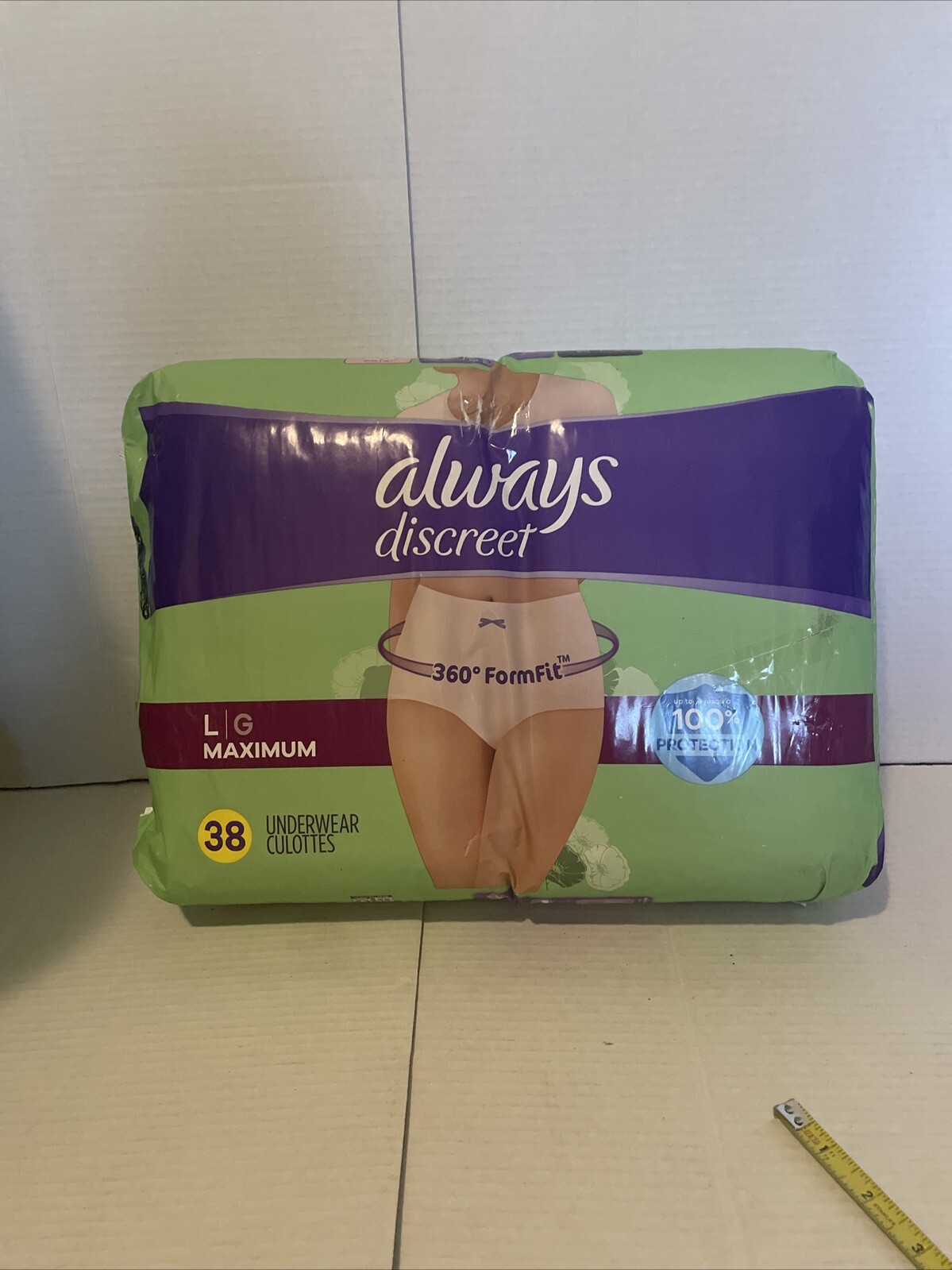 Always Discreet 38 Count L Maximum Underwear Cloths 360 degree FormFit