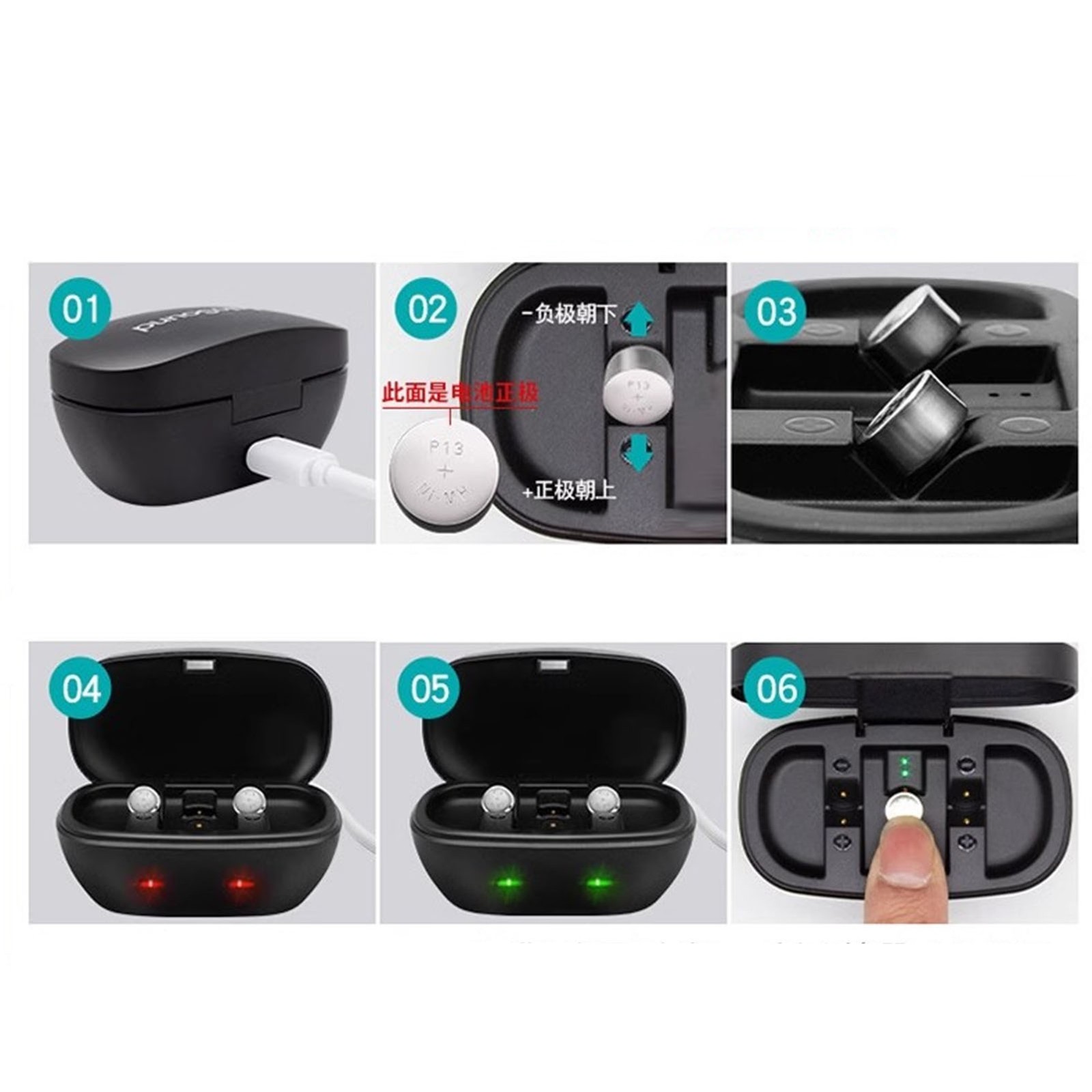 312 Button Battery USB Rechargeable Hearing Amplifier Batteries Kit