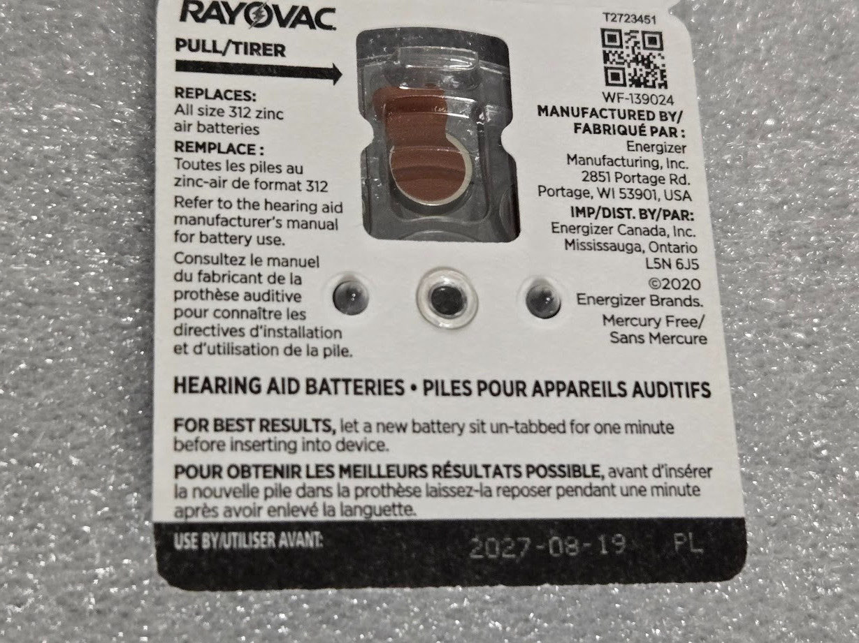 Rayovac Size 312 Extra Advanced Mercury Free Hearing Aid Batteries 40 Batteries