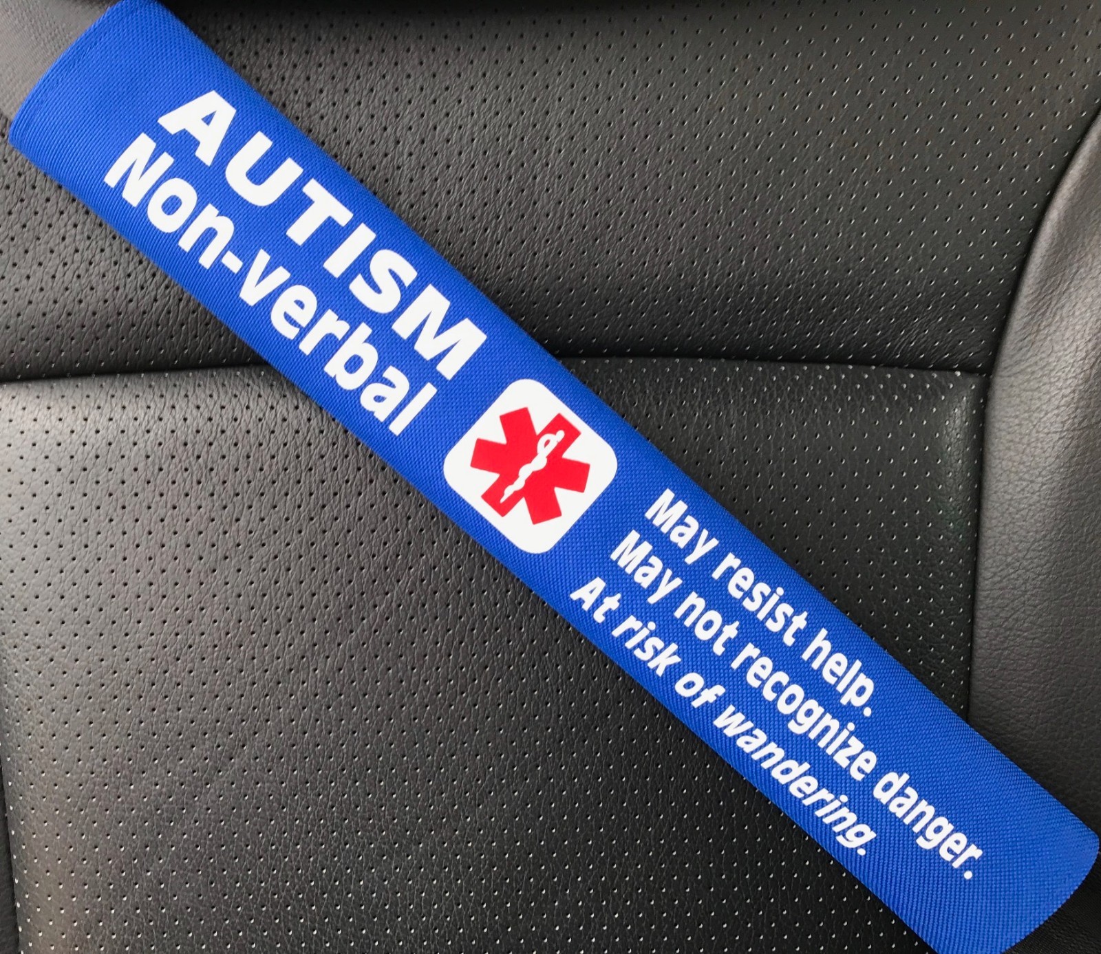Autism Non-verbal Seat Belt Cover and Window Decal Set Royal Blue