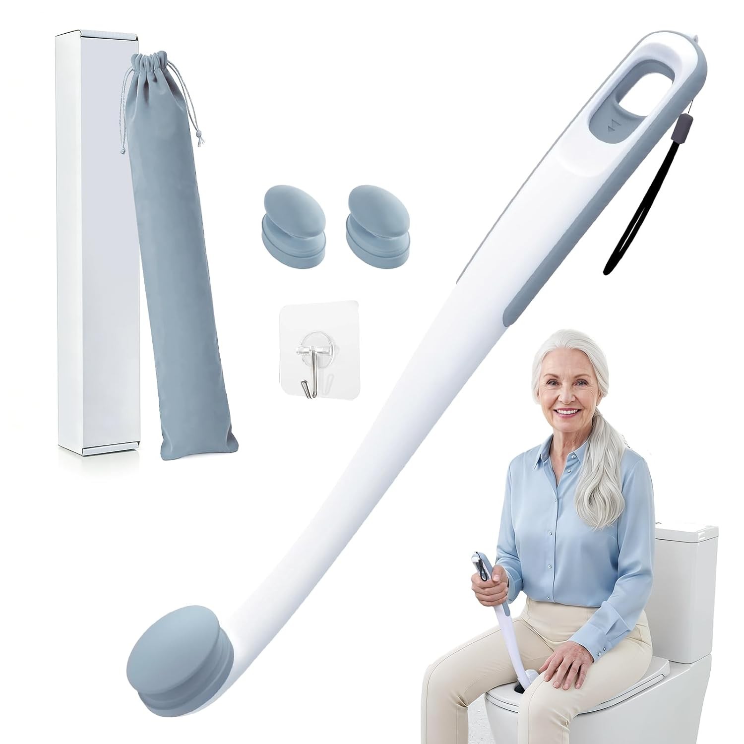 Toilet Aid Clamp Bottom Buddy Wipe Assist Firm Clamp 16.5″ Toilet Wipe Aid