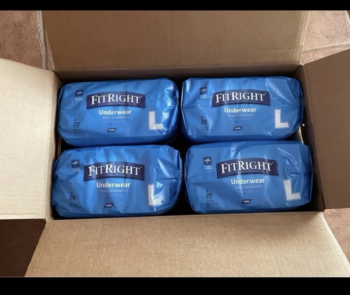4 Packages of 20- 80 Total FitRight Large Adult Disposable Underwear Diaper NEW