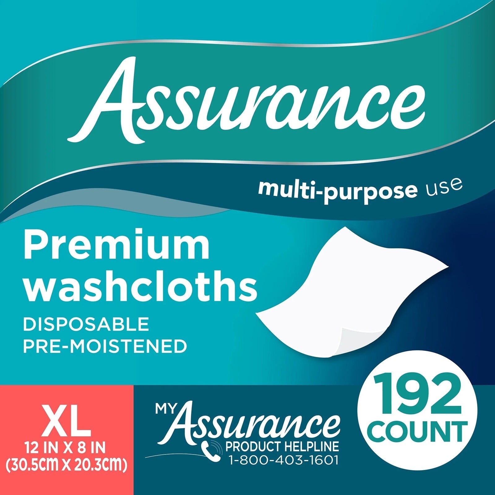 Assurance AS144 Premium Disposable Washcloth Wipes XL 192 Count NEW SEALED