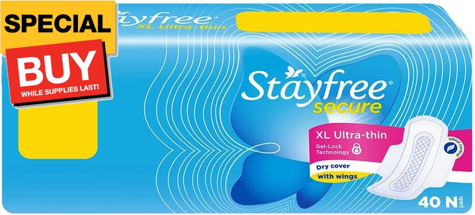 Secure XL Ultra Thin Dry Cover Sanitary Pads For Women With Wings, 40 Pads