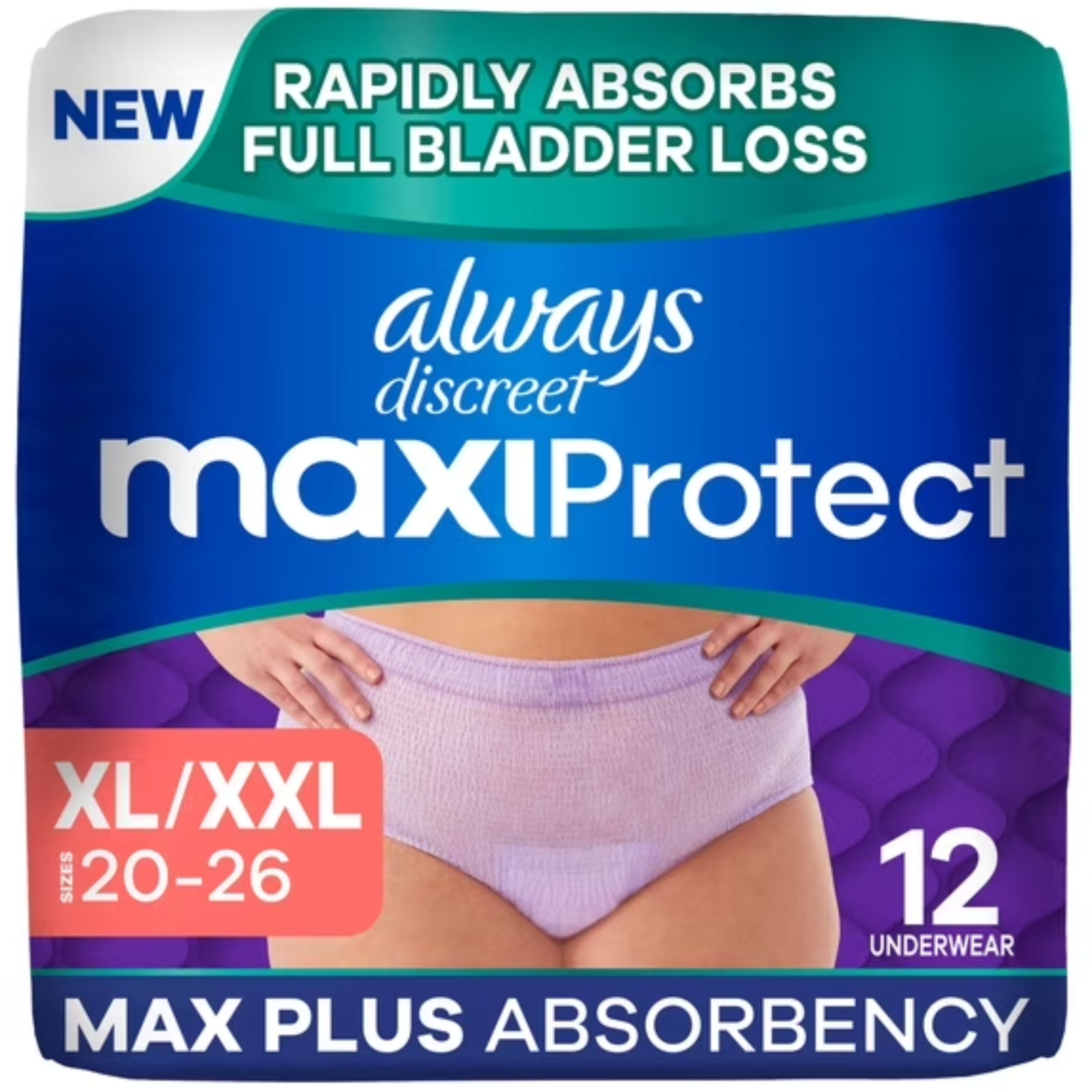 2 Pack Always Discreet MaxiProtect Adult Diapers for Women XL XXL 12 Count