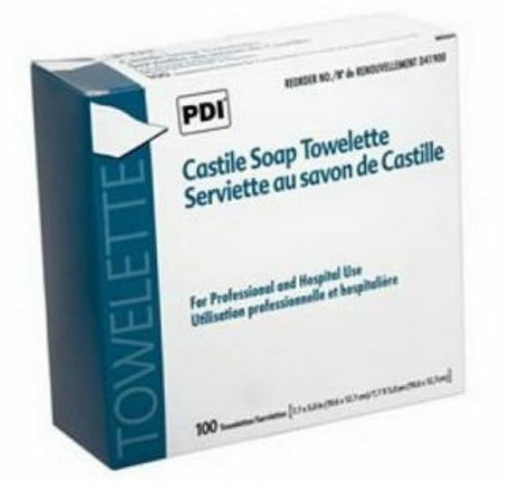 Castile Soap Towelettes by PDI (Case of 1000; 10 boxes of 100) Made in USA