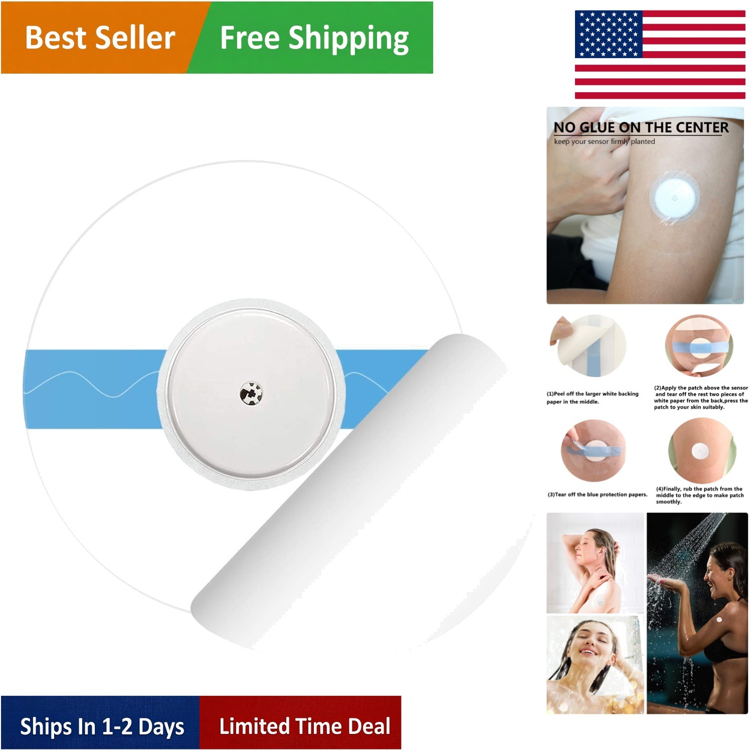 Transparent CGM Patches for Libre – 50 Waterproof, No Glue Center, 14 Days