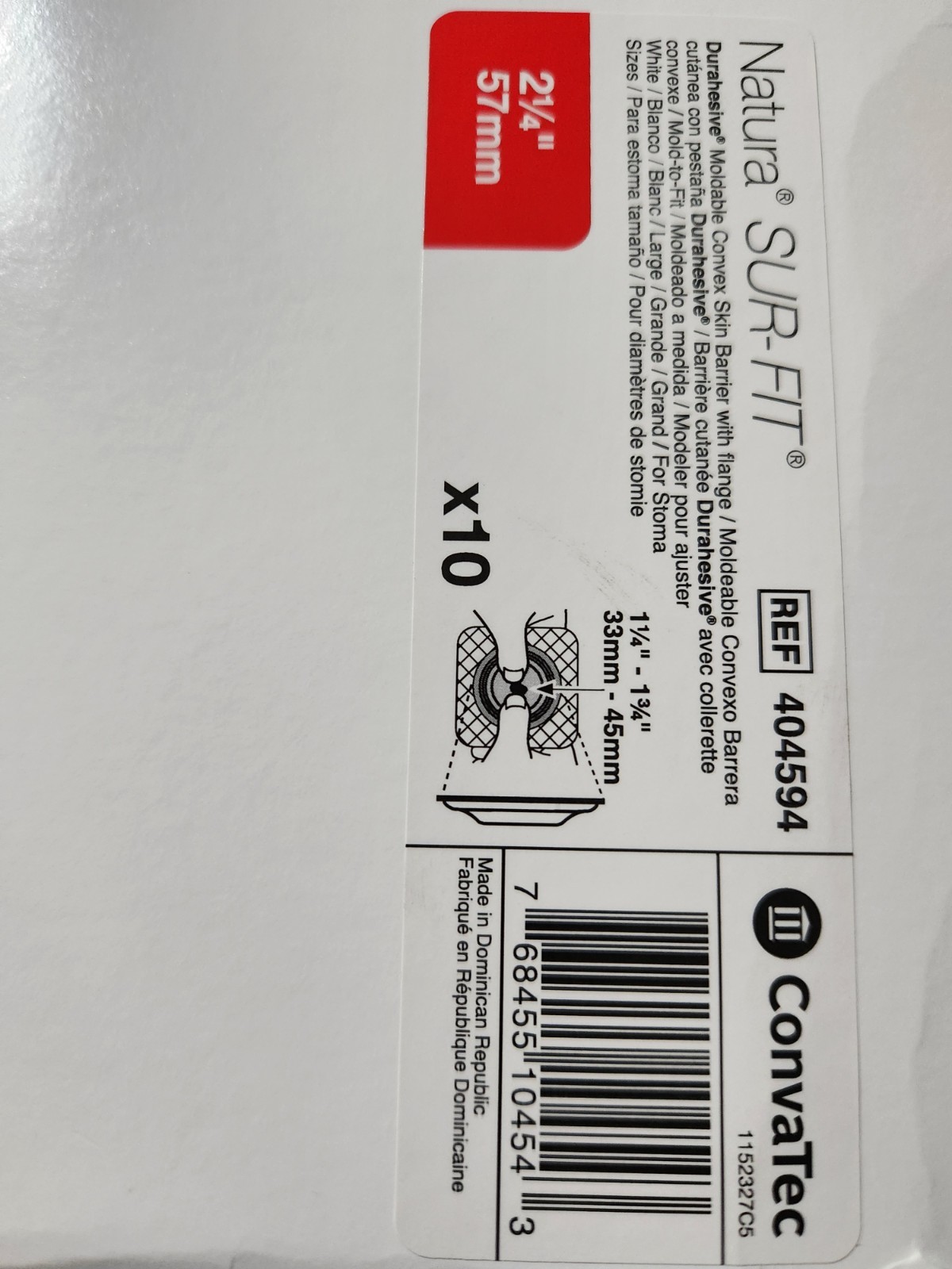 ConvaTec Natura Sur-Fit 2 1/4″ 57mm New Box of 10 Durahesive Skin Barrier 404594