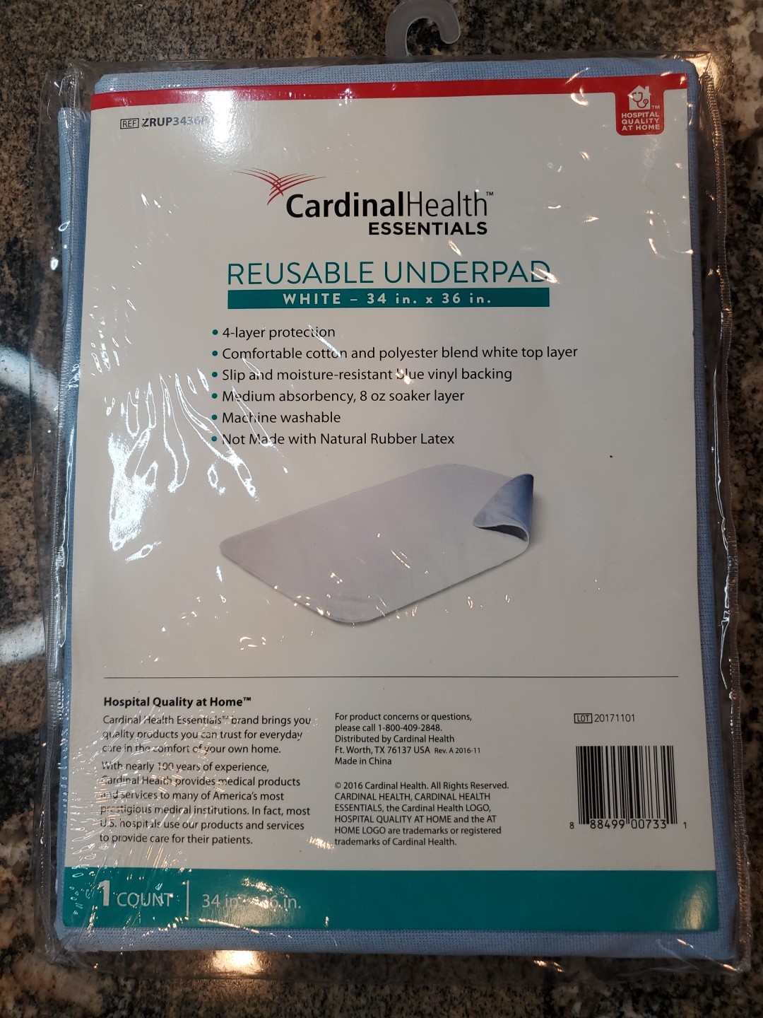 Cardinal Health ZRUP3436R Reusable Underpad Bed Pad in White, 34” x 36”, NEW!