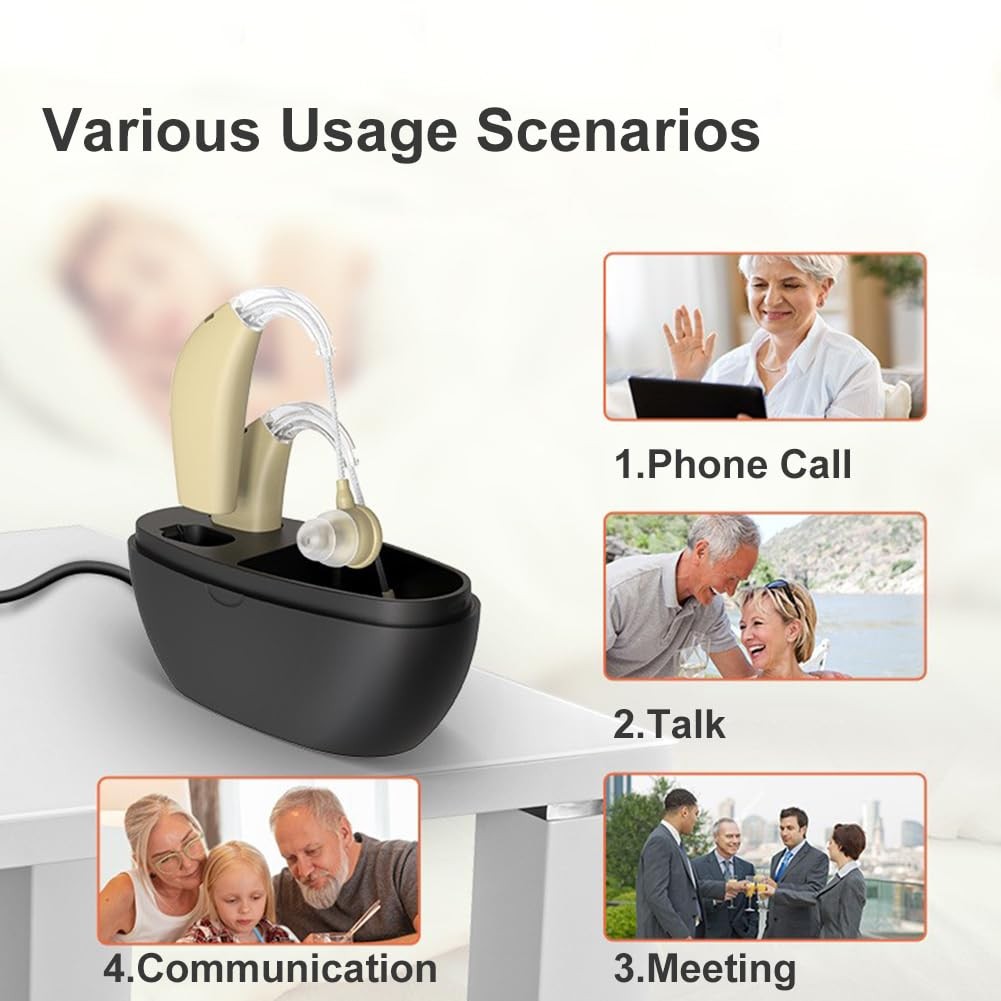 Hearing Aids for Seniors Rechargeable with Noise Cancelling,Behind-The-Ear Sever