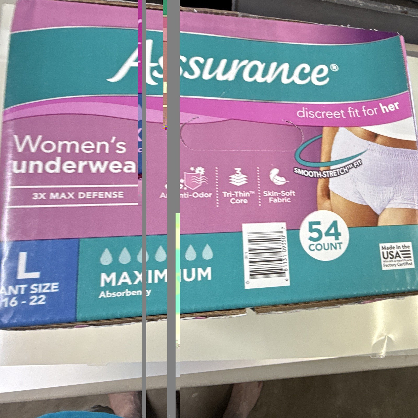 Assurance Discreet Fit for Her Women’s Incontinence Pants L 54ct White Anti-Odor